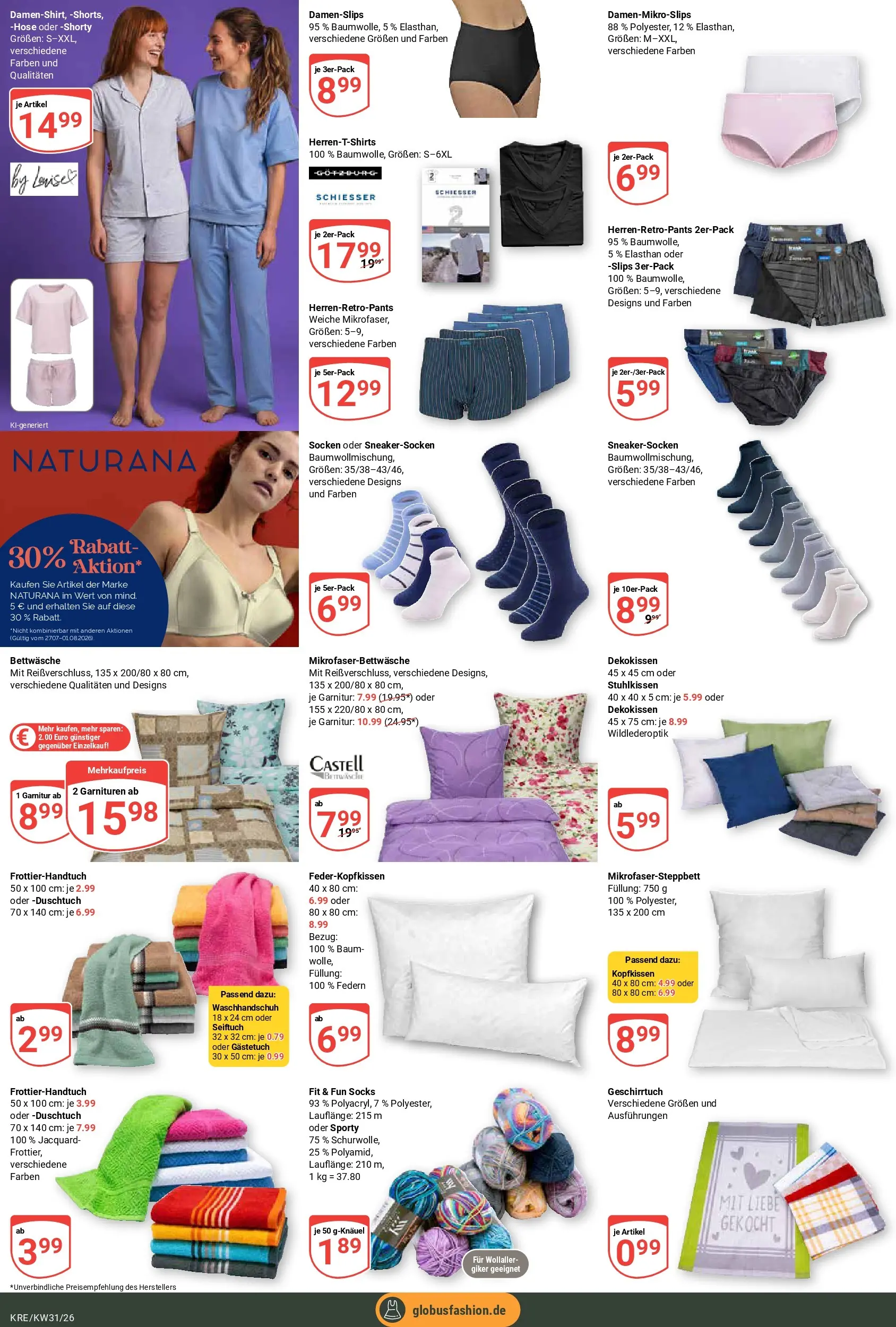 Globus Prospekt Krefeld (ab 27.07.2026) » Angebote online | Seite: 25 | Produkte: Bettwäsche, Kopfkissen, Hose, Socken