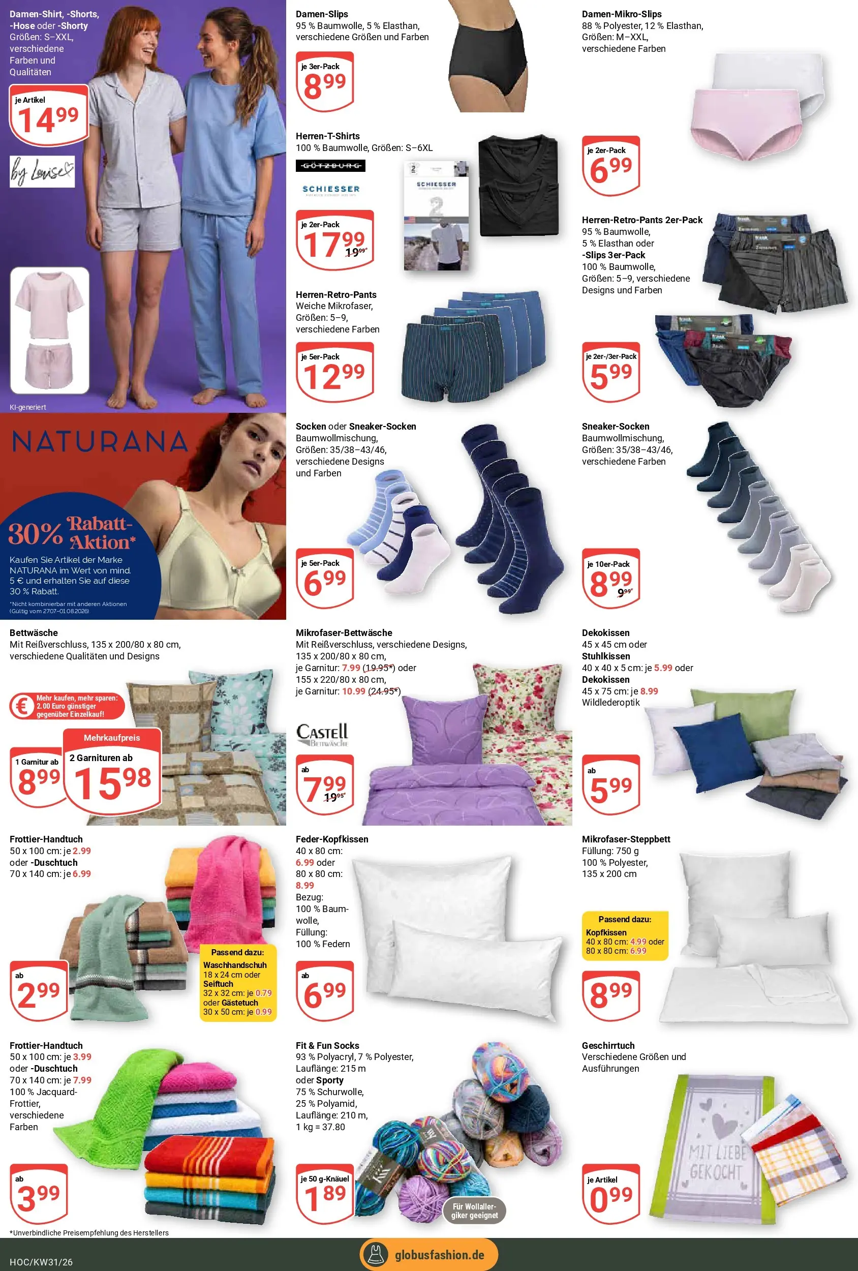 Globus Prospekt Hockenheim (ab 20.07.2026) » Angebote online | Seite: 26 | Produkte: Bettwäsche, Kopfkissen, Hose, Socken
