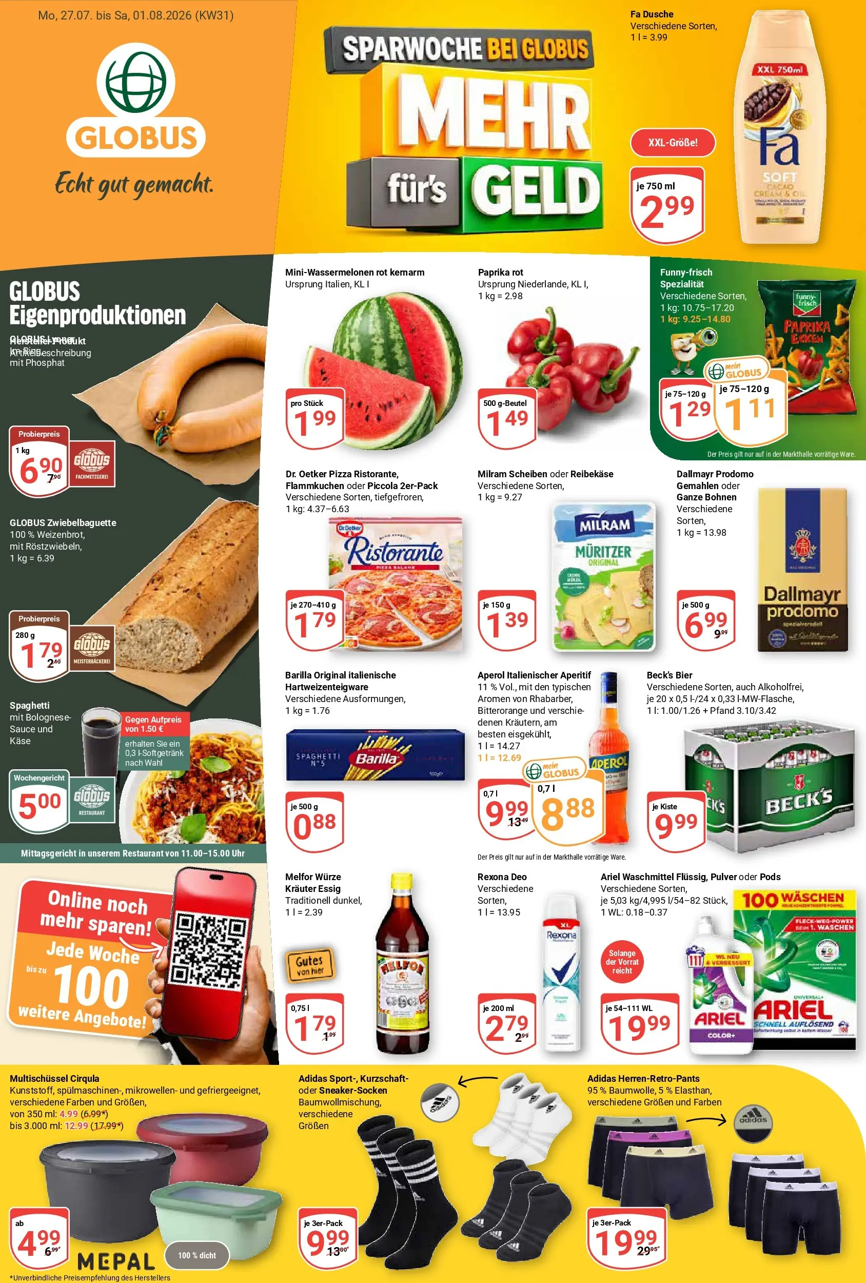 Globus Prospekt Losheim Am See (ab 27.07.2026) » Angebote online | Seite: 3 | Produkte: Ristorante, Käse, Dusche, Pizza