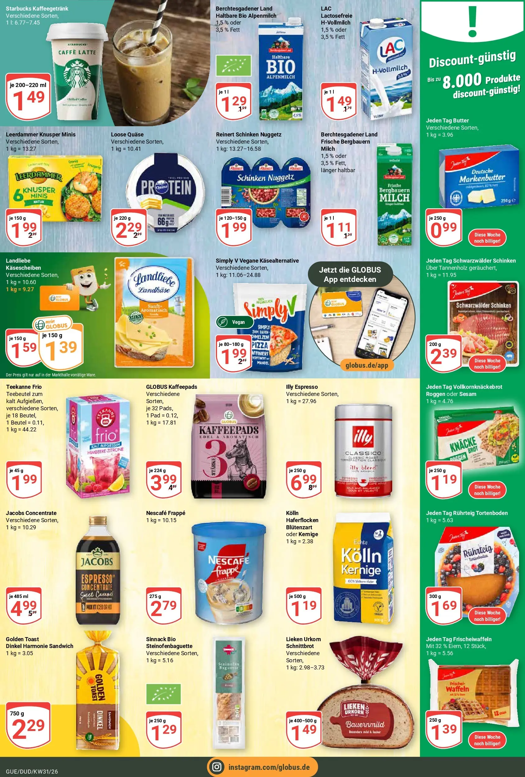 Globus Prospekt Saarbrücken-Güdingen (ab 27.07.2026) » Angebote online | Seite: 12 | Produkte: Kaffeepads, Milch, Teekanne, Schinken