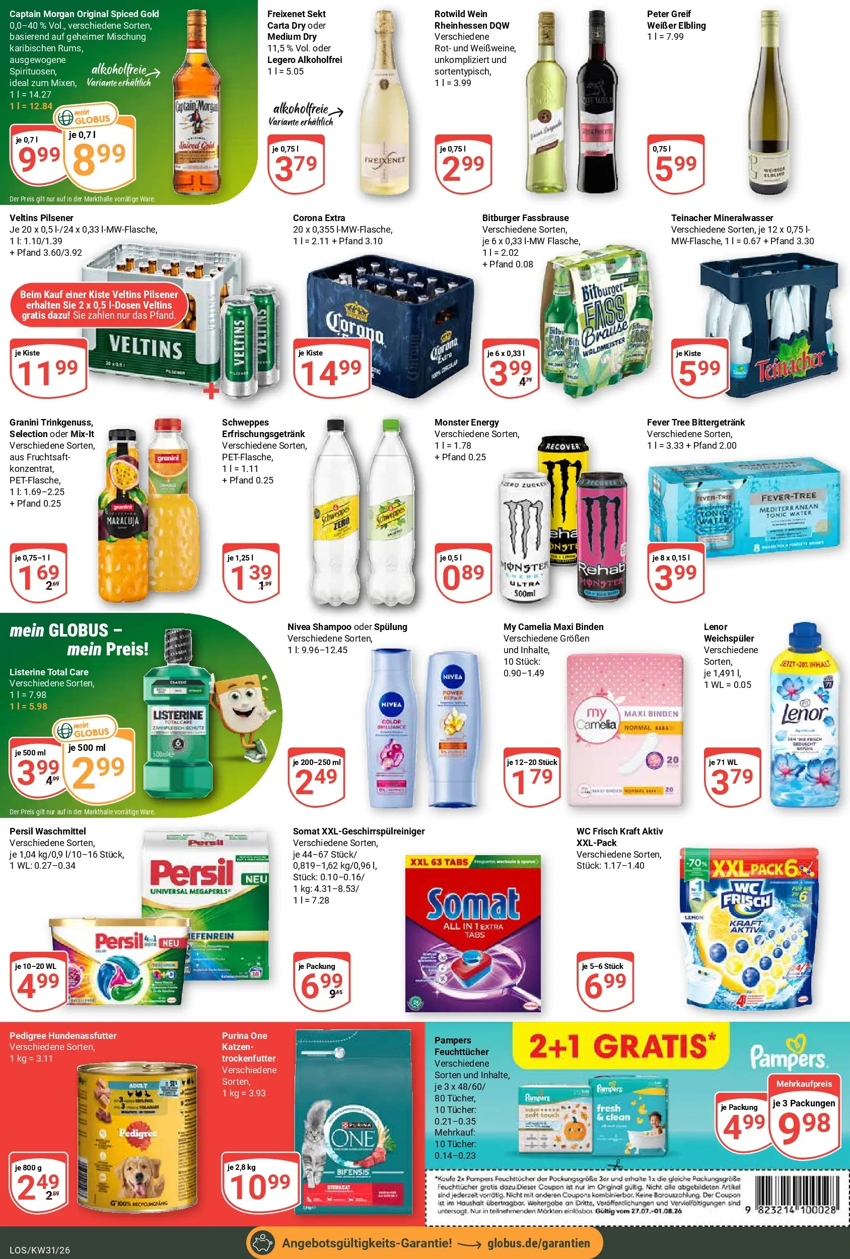 Globus Prospekt Losheim Am See (ab 27.07.2026) » Angebote online | Seite: 5 | Produkte: Bitburger, Weichspüler, Captain morgan, Listerine