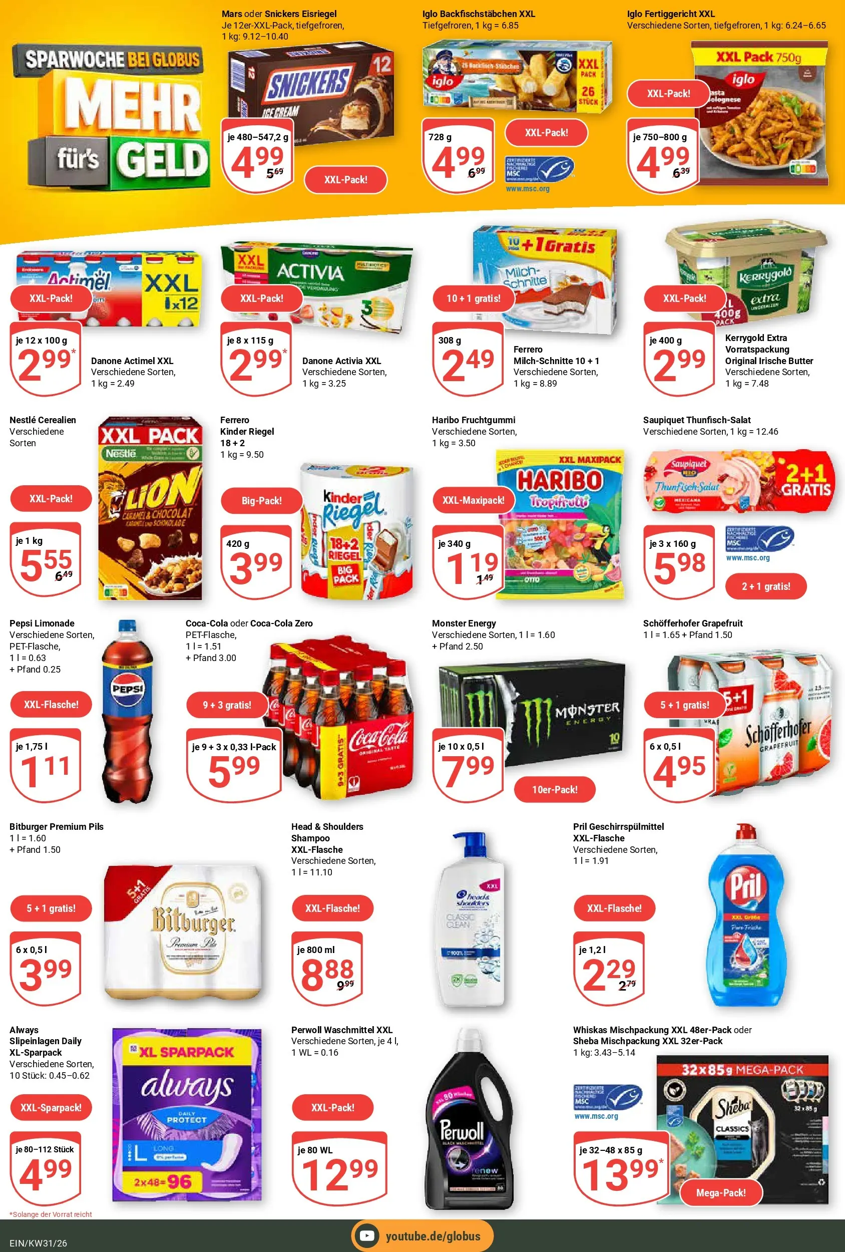 Globus Prospekt Homburg-Einöd (ab 27.07.2026) » Angebote online | Seite: 21 | Produkte: Actimel, Cola, Iglo, Pril