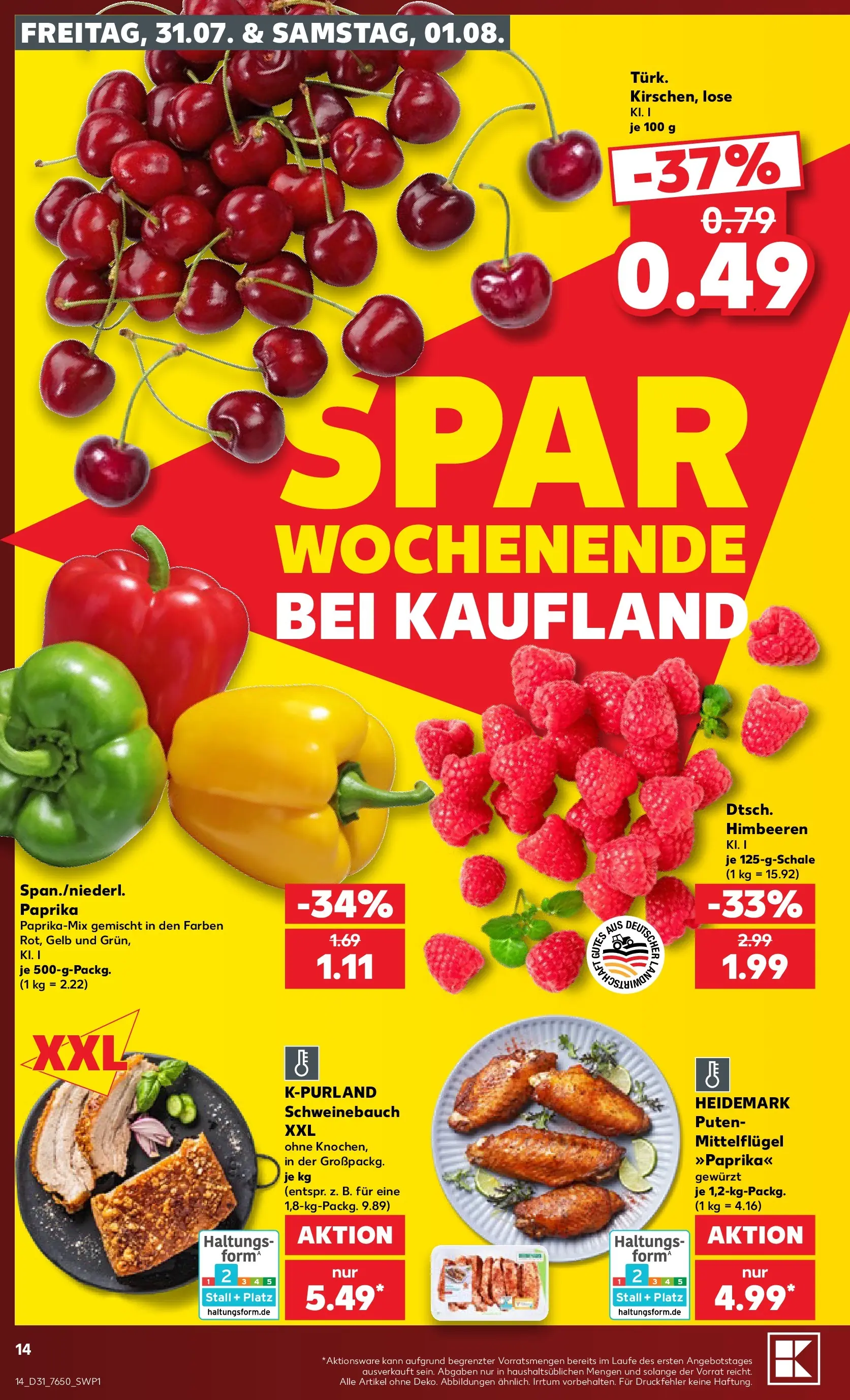 Prospekt Kaufland ab 27.07.2026 » Angebote Online zum Blättern | Seite: 23 | Produkte: Himbeeren, Schweinebauch, Paprika
