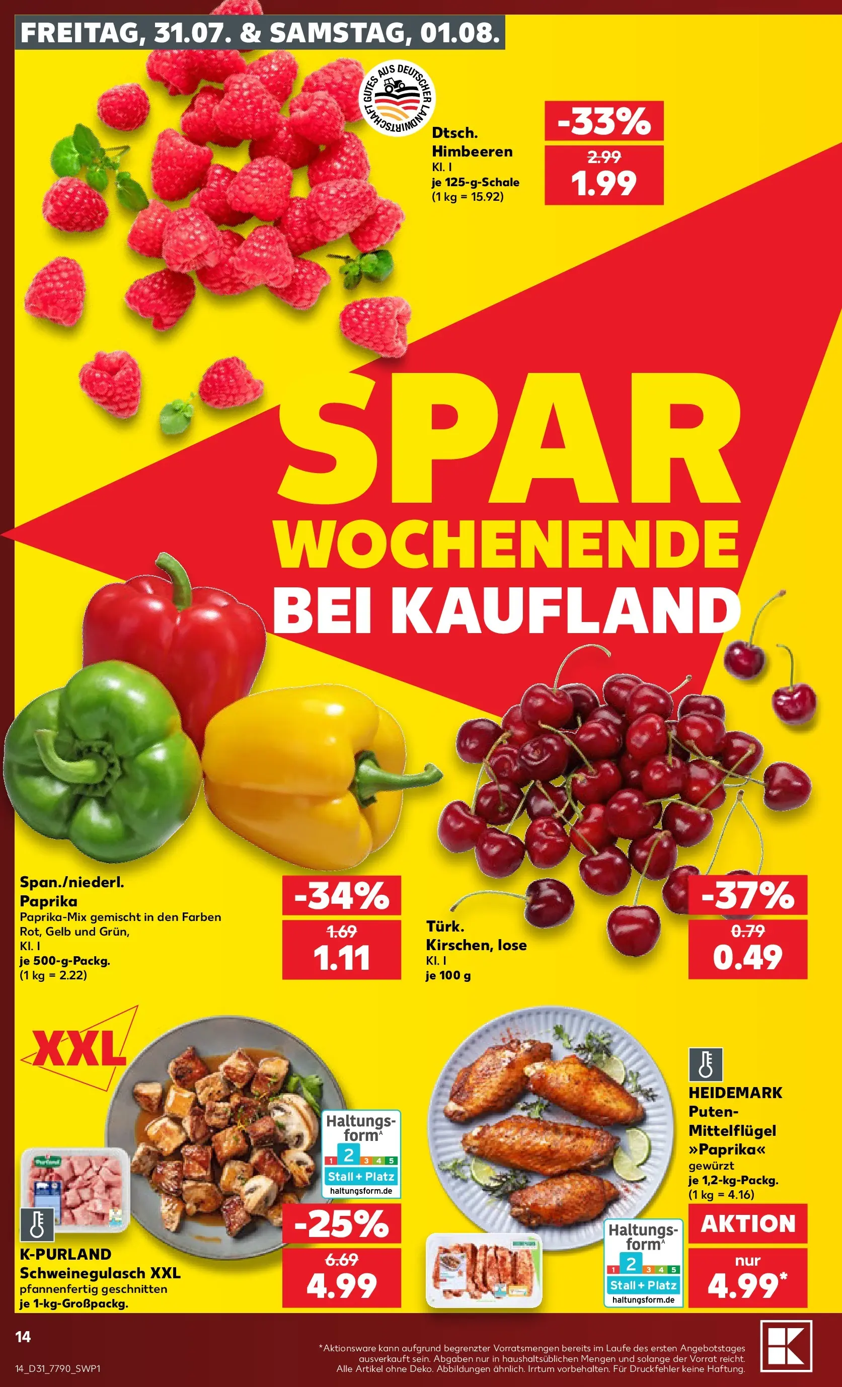 Prospekt Kaufland ab 30.07.2026 ยป Angebote und Werbung Online | Seite: 14 | Produkte: Schweinegulasch, Himbeeren, Paprika Prospekt Kaufland ab 30.07.2026 ยป Angebote Online zum Blรคttern | Seite: 14 | Produkte: Schweinegulasch, Himbeeren, Paprika