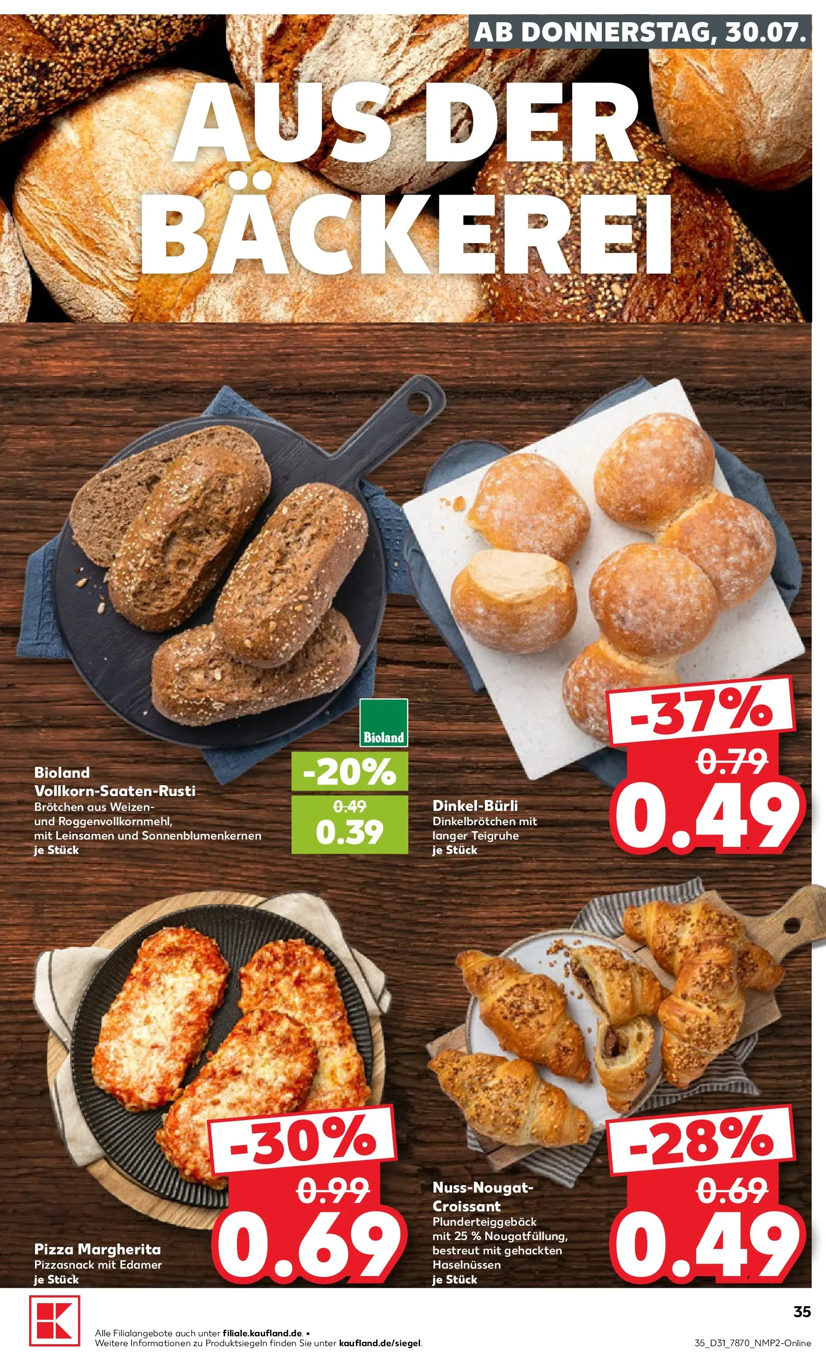Prospekt Kaufland ab 30.07.2026 » Angebote Online zum Blättern | Seite: 35 | Produkte: Bäckerei, Croissant, Edamer, Pizza
