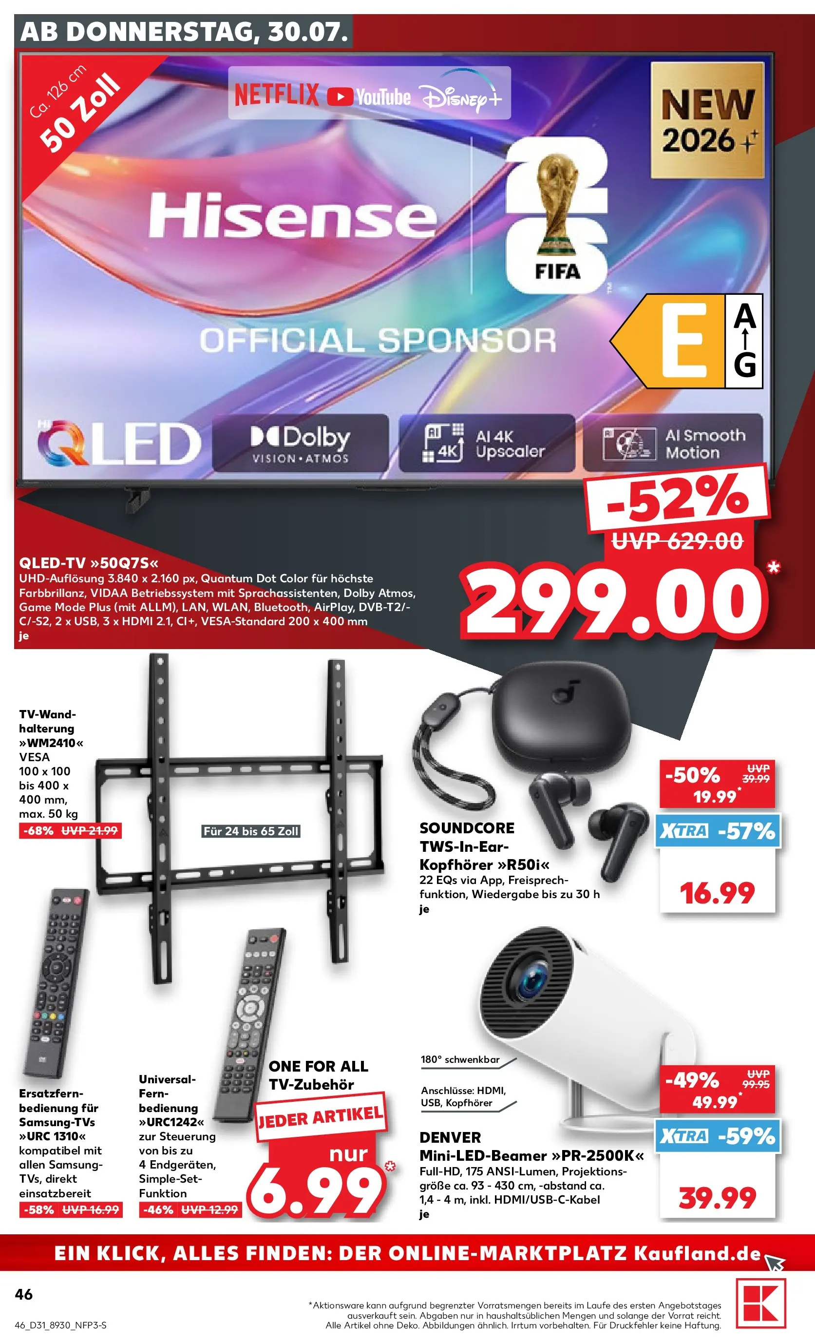 Prospekt Kaufland ab 30.07.2026 » Angebote Online zum Blättern | Seite: 46 | Produkte: Hisense, Samsung, Kopfhörer