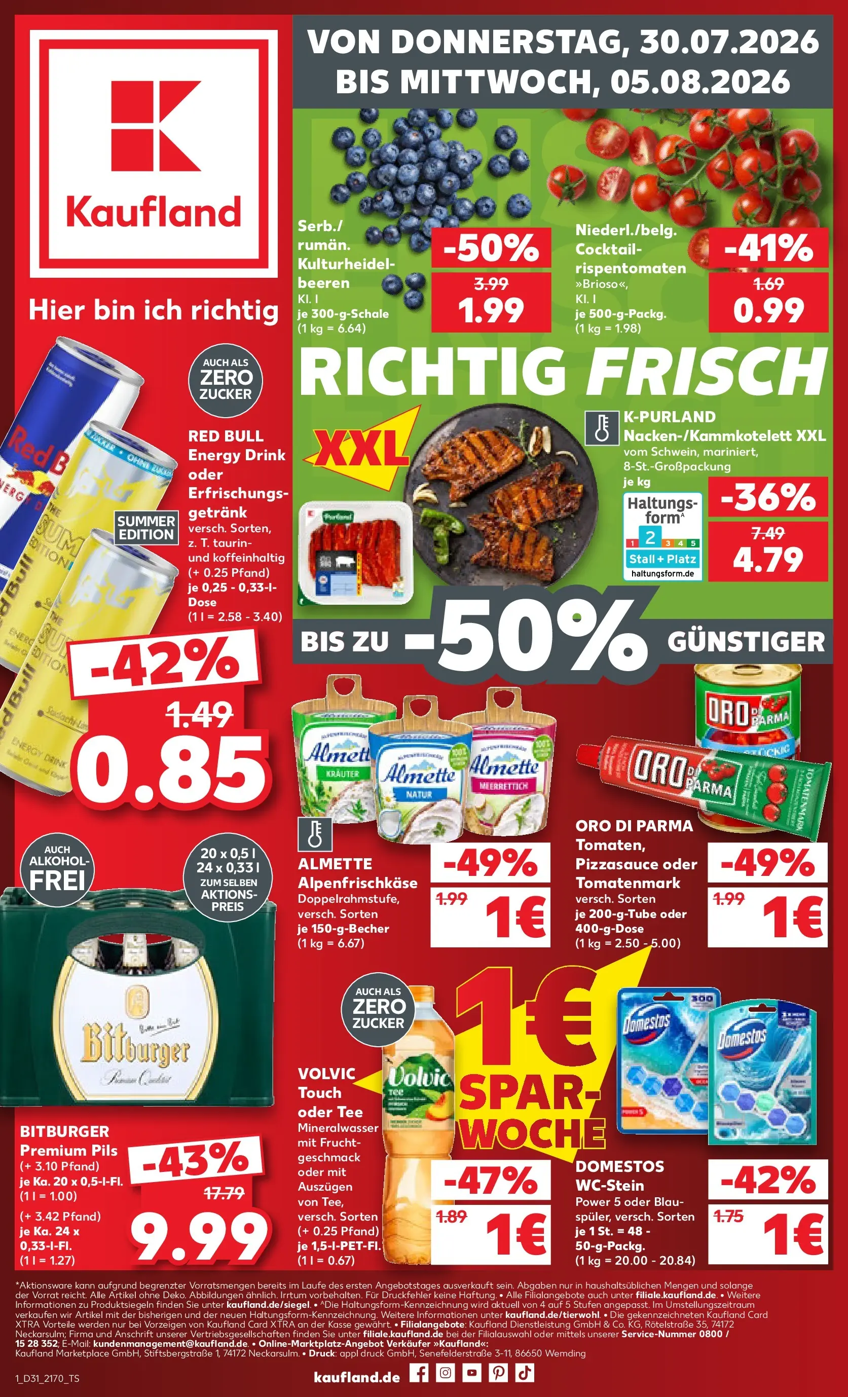 Prospekt Kaufland ab 30.07.2026 » Angebote Online zum Blättern | Seite: 1 | Produkte: Almette, Red bull, Energy, Mineralwasser
