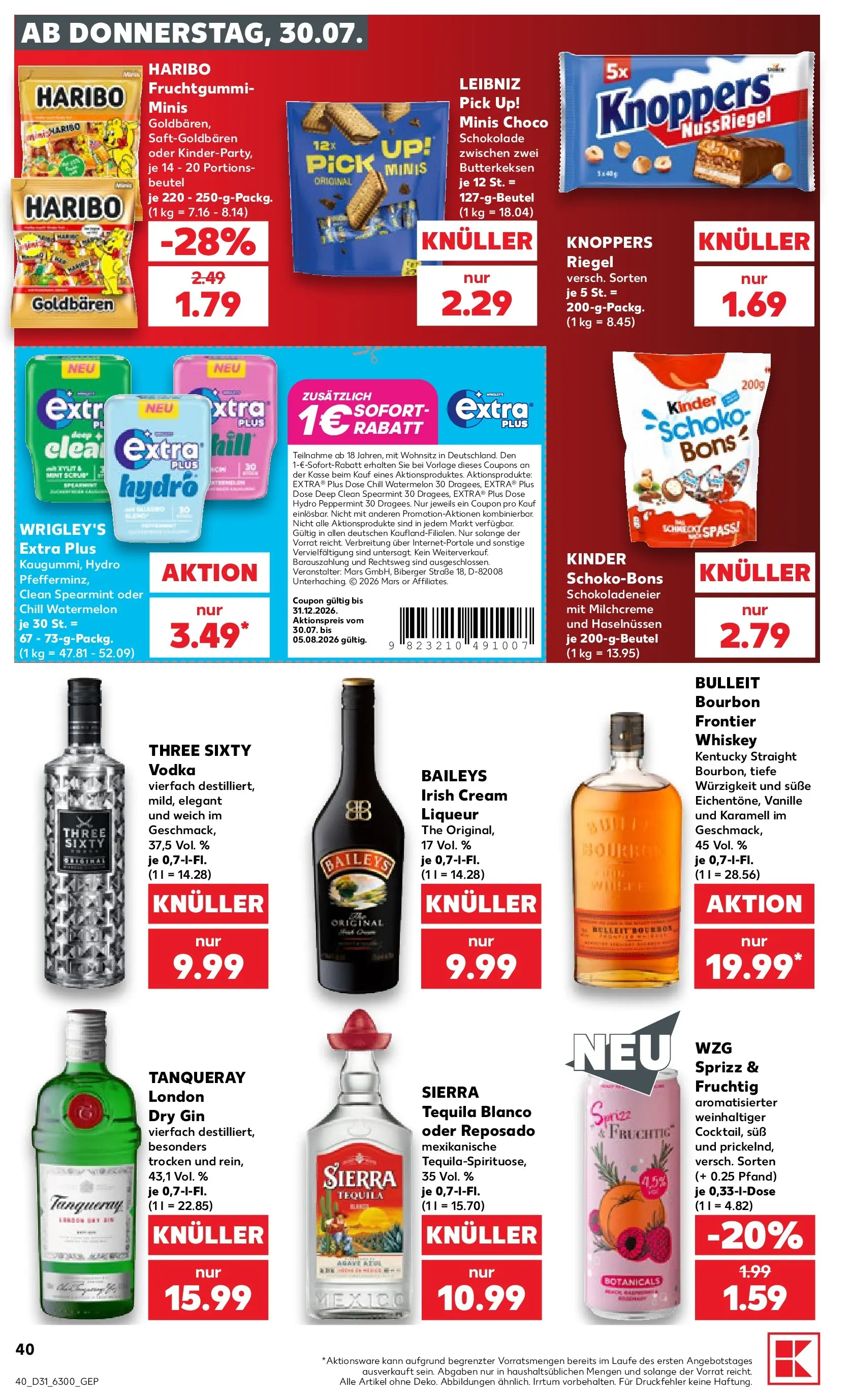 Prospekt Kaufland ab 30.07.2026 » Angebote Online zum Blättern | Seite: 40 | Produkte: Haribo, Mars, Bourbon, Whiskey