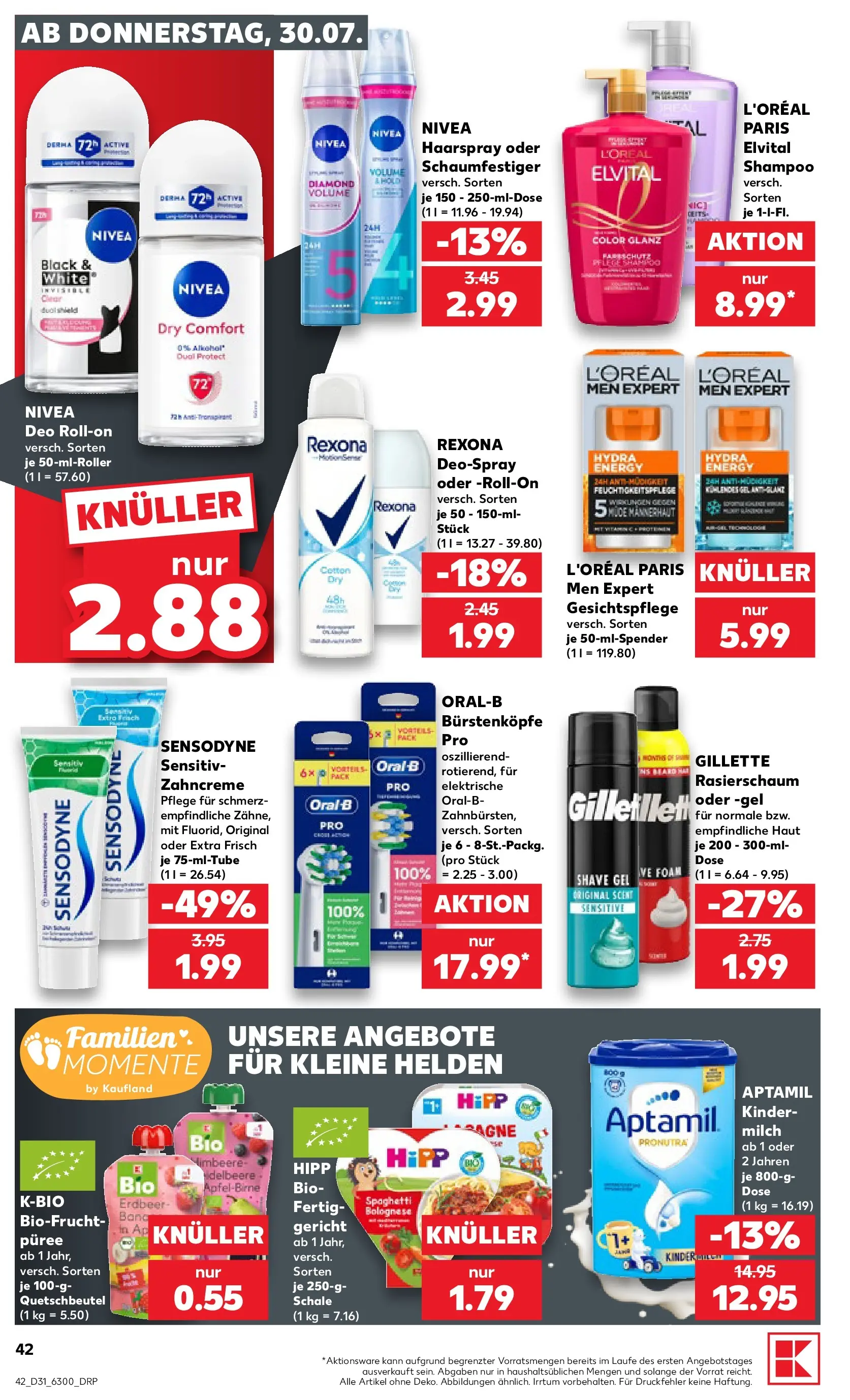 Prospekt Kaufland ab 30.07.2026 » Angebote Online zum Blättern | Seite: 42 | Produkte: Haarspray, Rasierschaum, Deospray, Himbeere