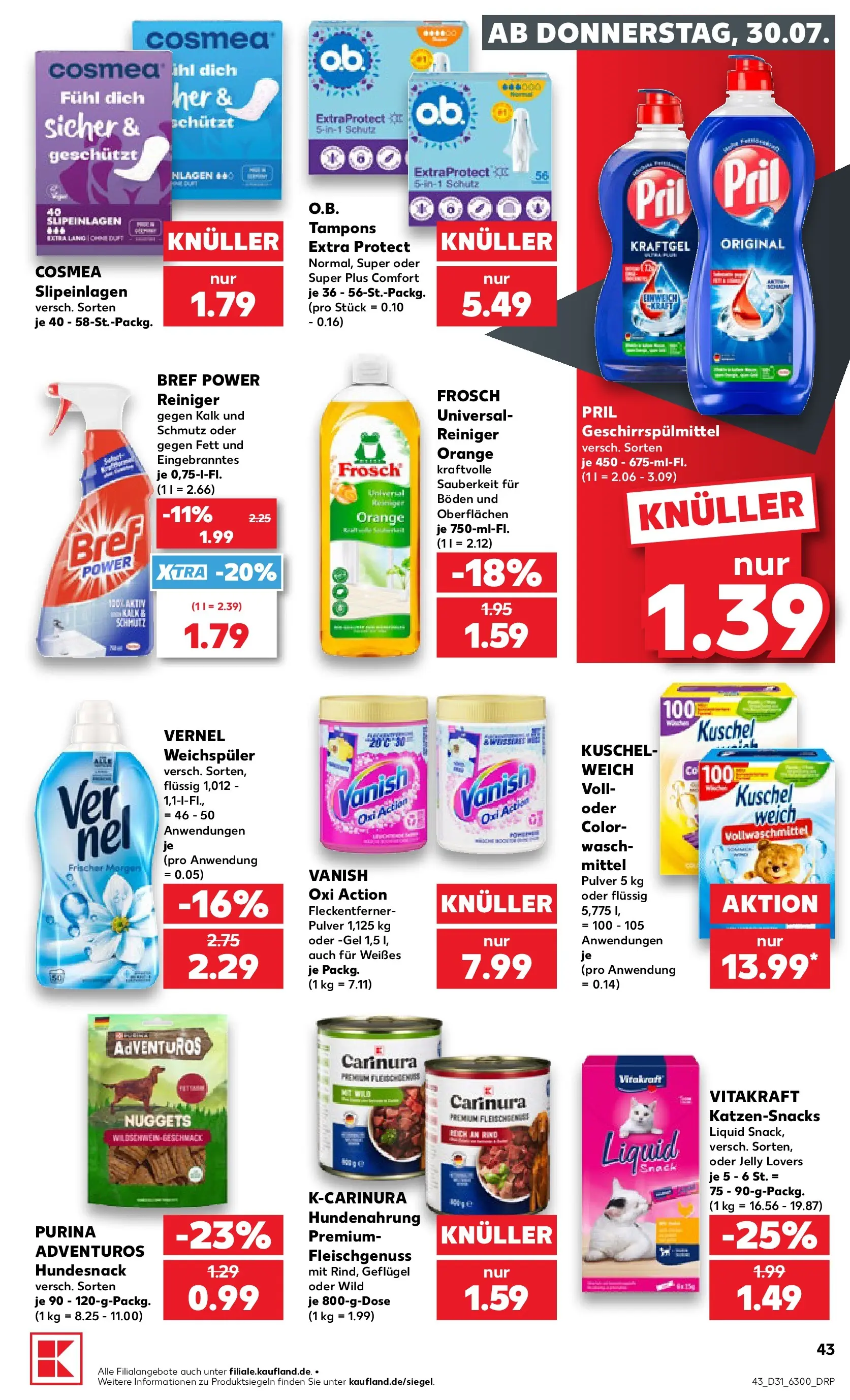 Prospekt Kaufland ab 30.07.2026 » Angebote Online zum Blättern | Seite: 43 | Produkte: Weichspüler, Geschirrspülmittel, Pril, Vernel