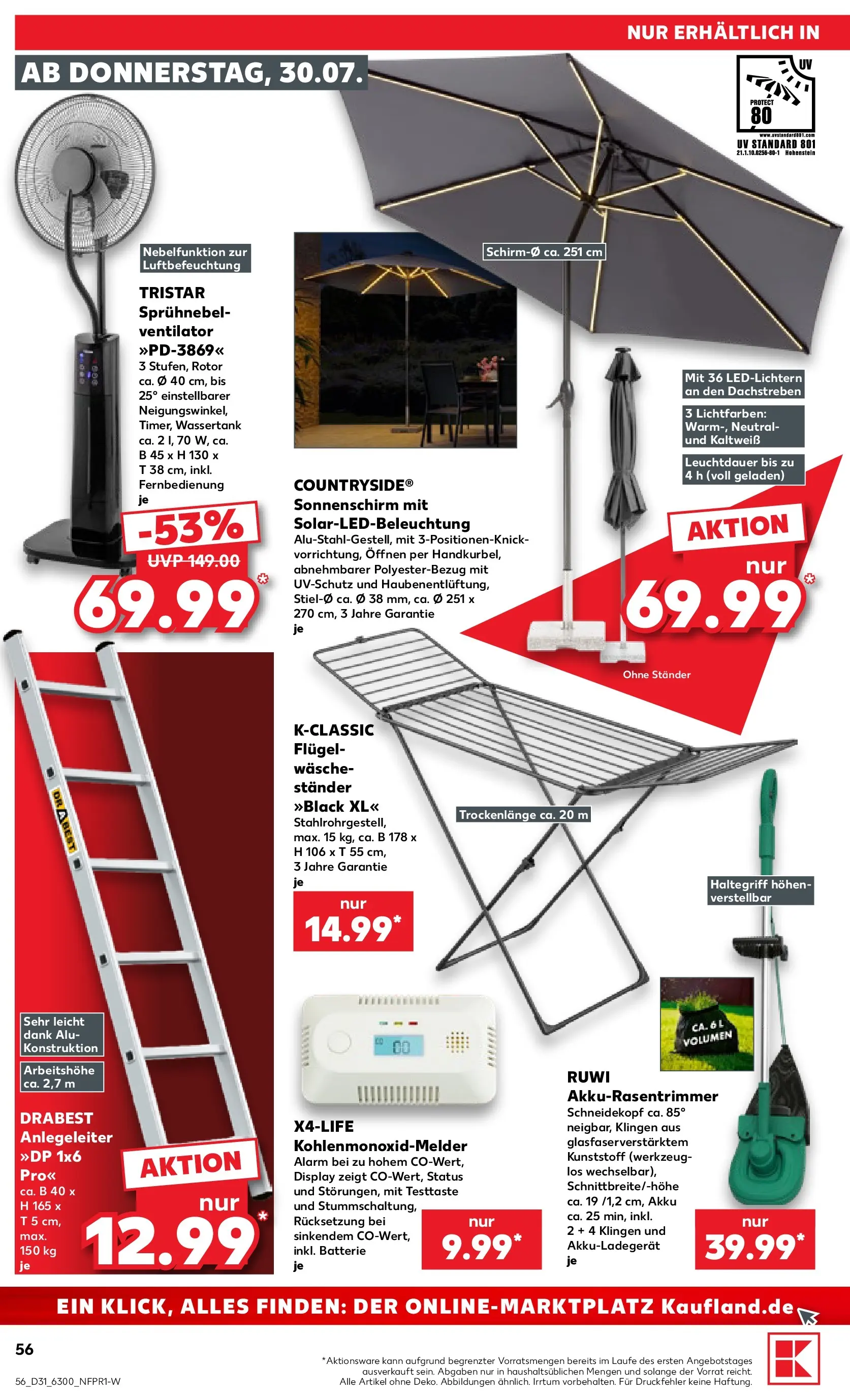 Prospekt Kaufland ab 30.07.2026 » Angebote Online zum Blättern | Seite: 56 | Produkte: Ventilator, Batterie, Sonnenschirm