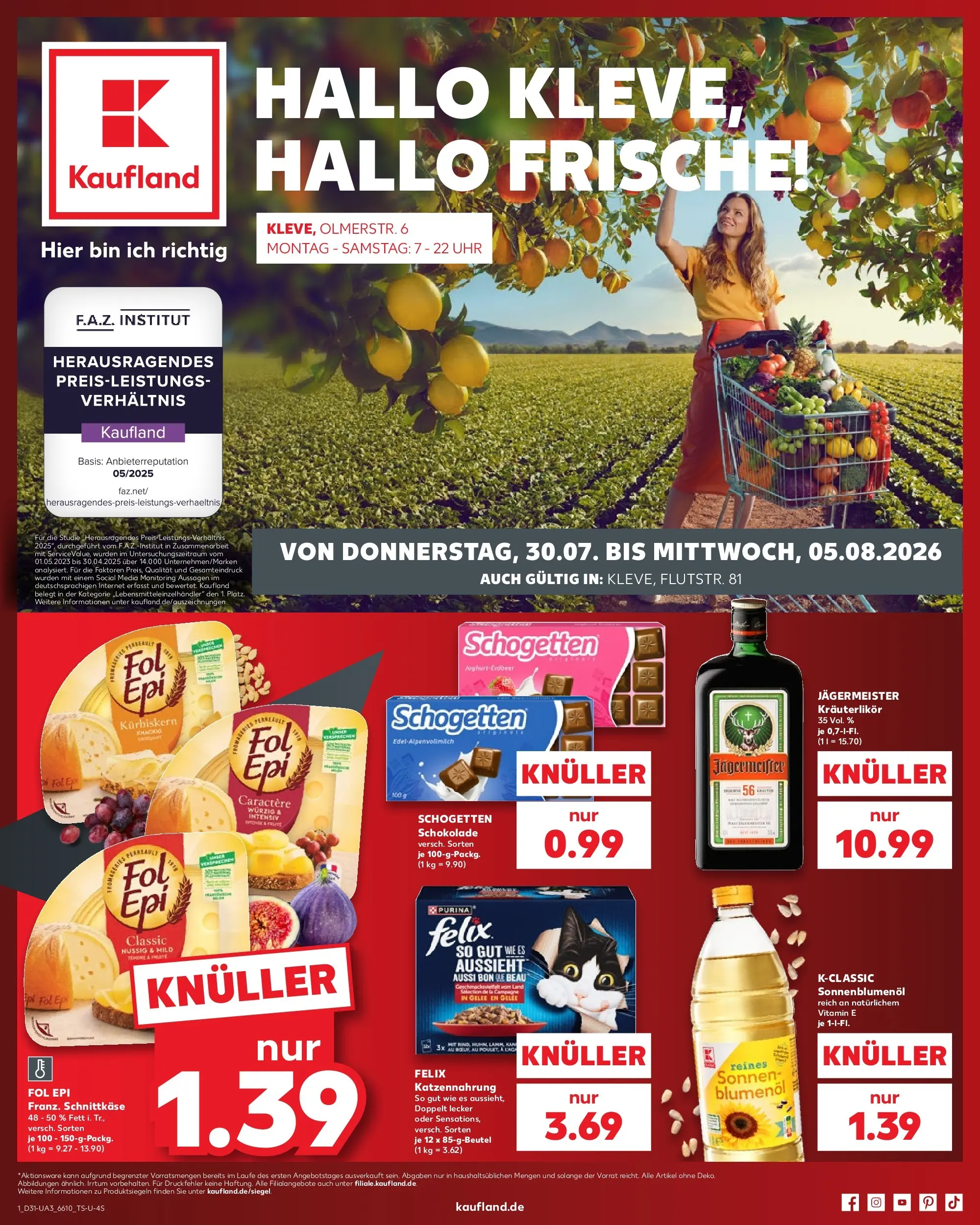 Prospekt Kaufland ab 30.07.2026 ยป Angebote und Werbung Online | Seite: 1 | Produkte: Schokolade, Sonnenblumenol, Schogetten, Uhr Prospekt Kaufland ab 30.07.2026 ยป Angebote Online zum Blรคttern | Seite: 1 | Produkte: Schokolade, Sonnenblumenol, Schogetten, Uhr