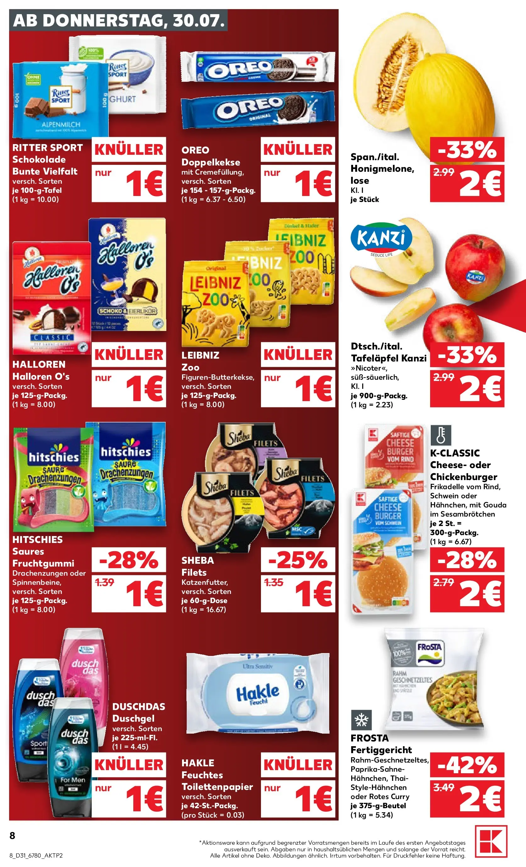 Prospekt Kaufland ab 30.07.2026 ยป Angebote und Werbung Online | Seite: 8 | Produkte: Ritter sport, Frosta, Duschgel, Duschdas Prospekt Kaufland ab 30.07.2026 ยป Angebote Online zum Blรคttern | Seite: 8 | Produkte: Ritter sport, Frosta, Duschgel, Duschdas