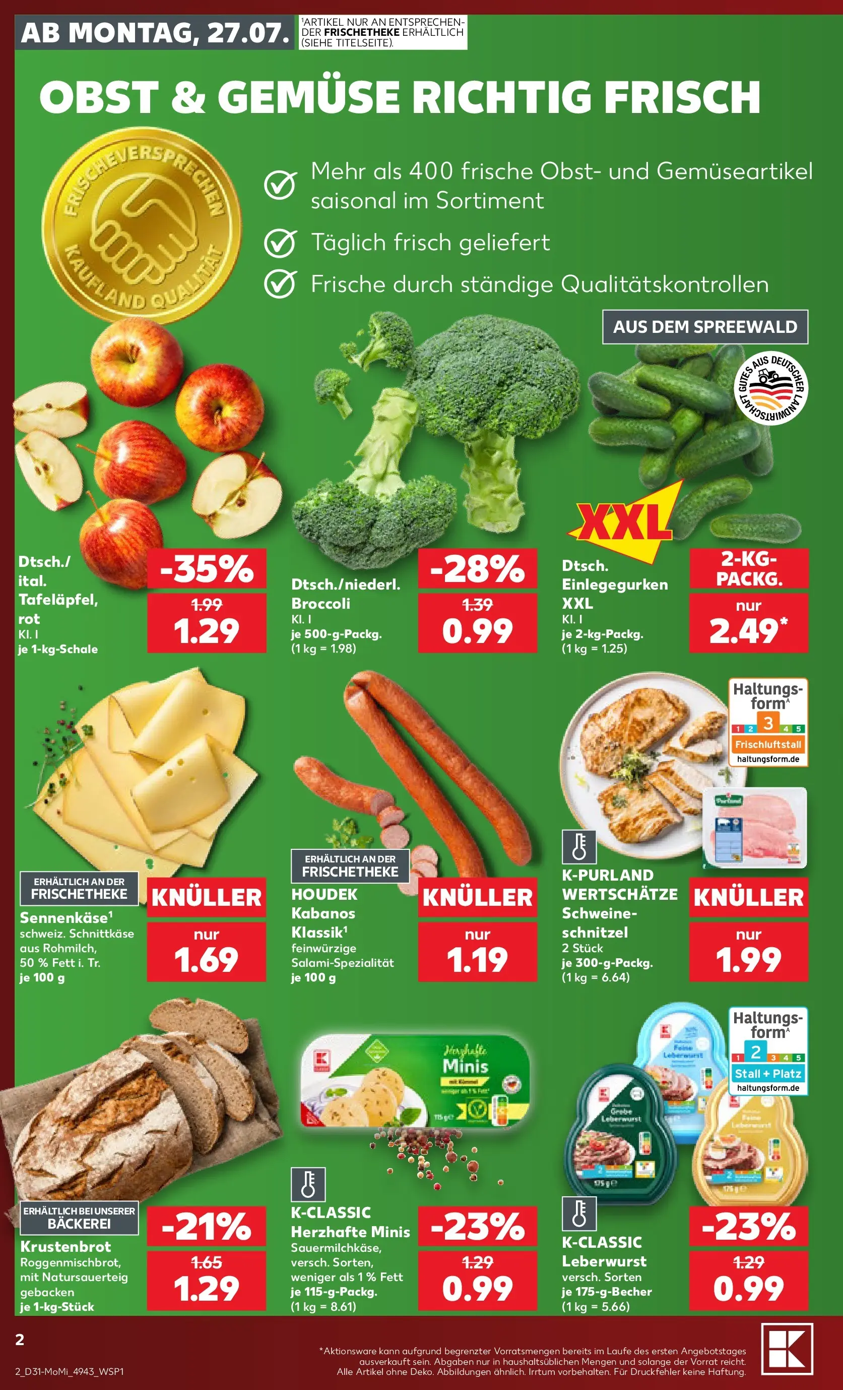 Prospekt Kaufland ab 27.07.2026 ยป Angebote und Werbung Online | Seite: 2 | Produkte: Bรคckerei, Schnitzel, Gemรผse, Obst Prospekt Kaufland ab 27.07.2026 ยป Angebote Online zum Blรคttern | Seite: 2 | Produkte: Bรคckerei, Schnitzel, Gemรผse, Obst