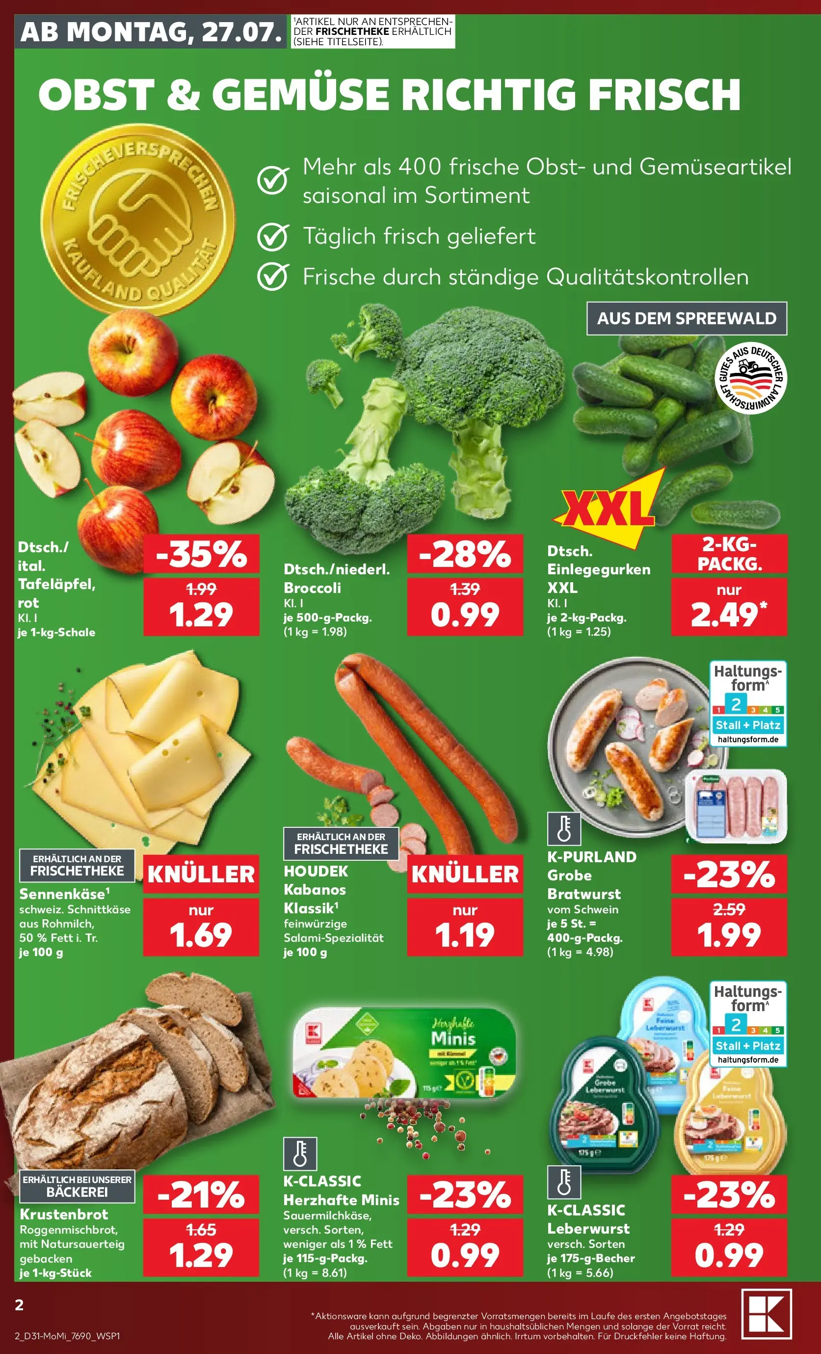 Prospekt Kaufland ab 27.07.2026 ยป Angebote und Werbung Online | Seite: 2 | Produkte: Bรคckerei, Bratwurst, Gemรผse, Obst Prospekt Kaufland ab 27.07.2026 ยป Angebote Online zum Blรคttern | Seite: 2 | Produkte: Bรคckerei, Bratwurst, Gemรผse, Obst