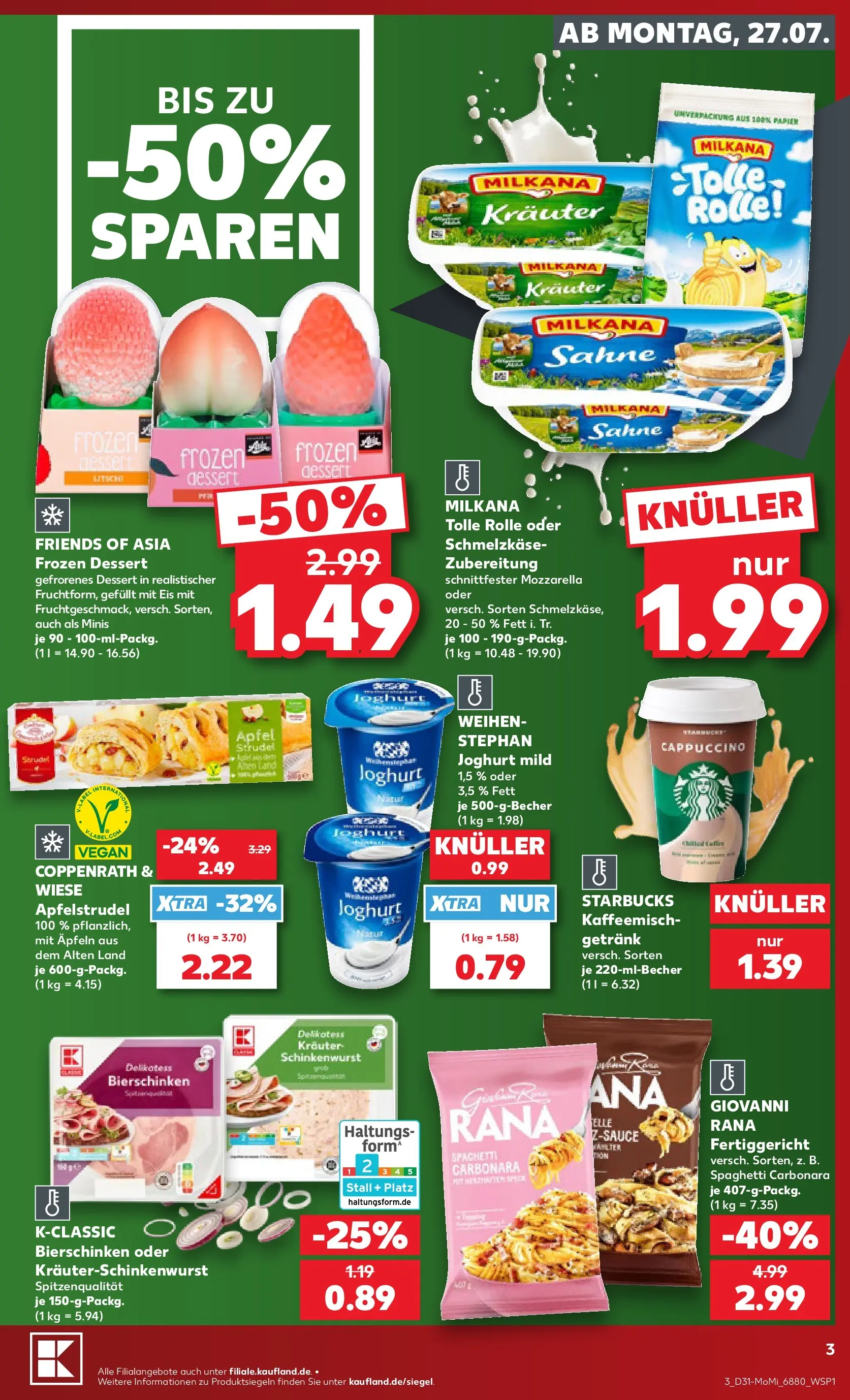 Prospekt Kaufland ab 27.07.2026 ยป Angebote und Werbung Online | Seite: 3 | Produkte: Milkana, Starbucks, รpfel, Eis Prospekt Kaufland ab 27.07.2026 ยป Angebote Online zum Blรคttern | Seite: 3 | Produkte: Milkana, Starbucks, รpfel, Eis