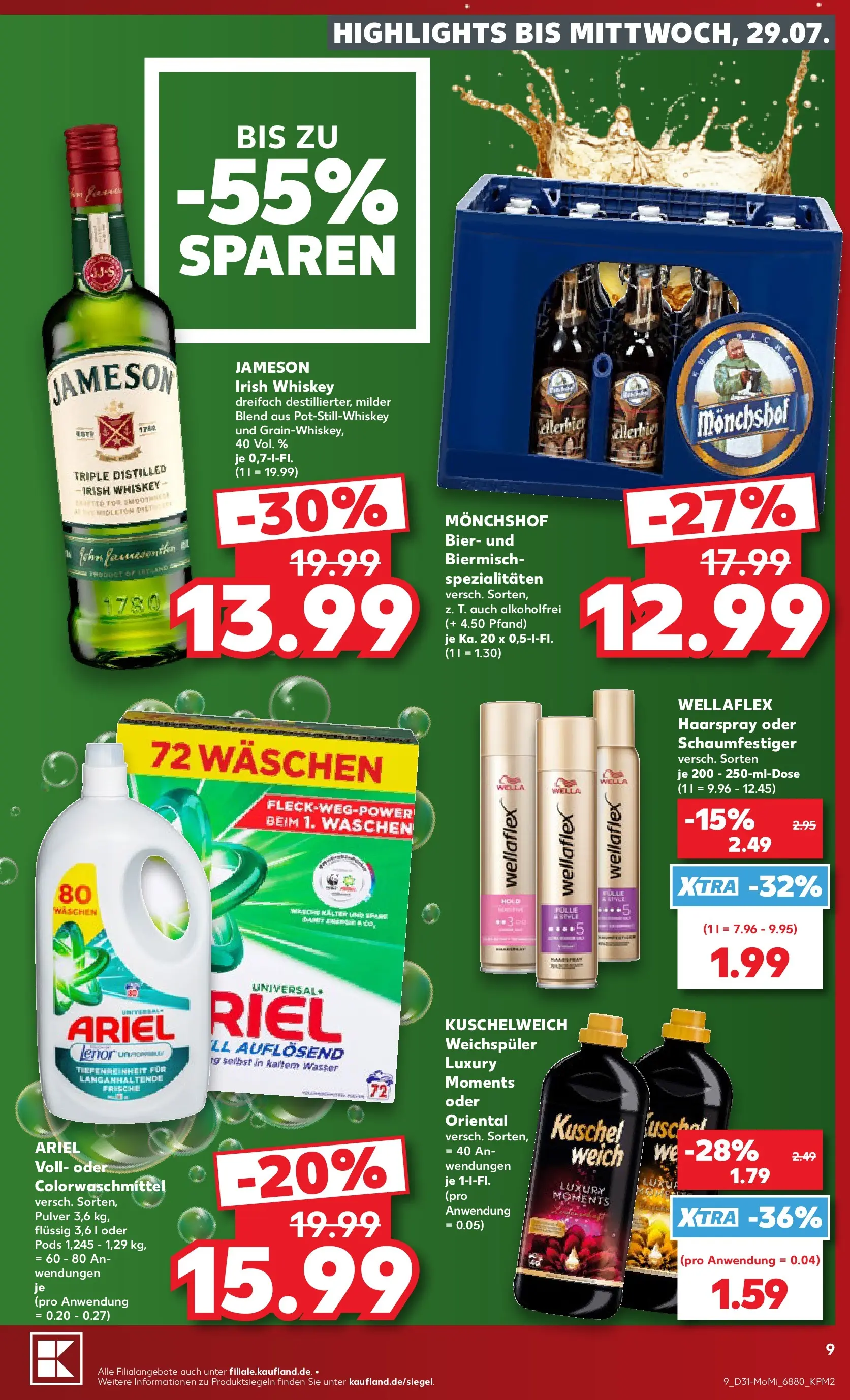 Prospekt Kaufland ab 27.07.2026 ยป Angebote und Werbung Online | Seite: 9 | Produkte: Monchshof, Ariel, Haarspray, Wasser Prospekt Kaufland ab 27.07.2026 ยป Angebote Online zum Blรคttern | Seite: 9 | Produkte: Monchshof, Ariel, Haarspray, Wasser