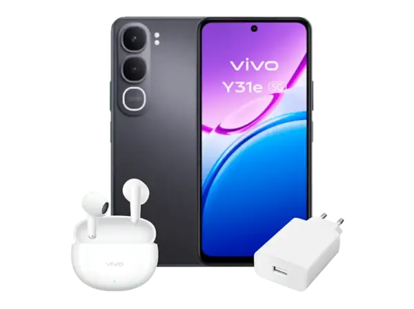Vivo Y31e 5G inkl. Vivo Buds Air3 & 44 Watt FlashCharger, 512 GB, Glowing Black, Dual SIM