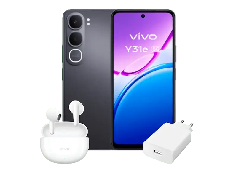 Vivo Y31e 5G inkl. Vivo Buds Air3 & 44 Watt FlashCharger, 512 GB, Glowing Black, Dual SIM