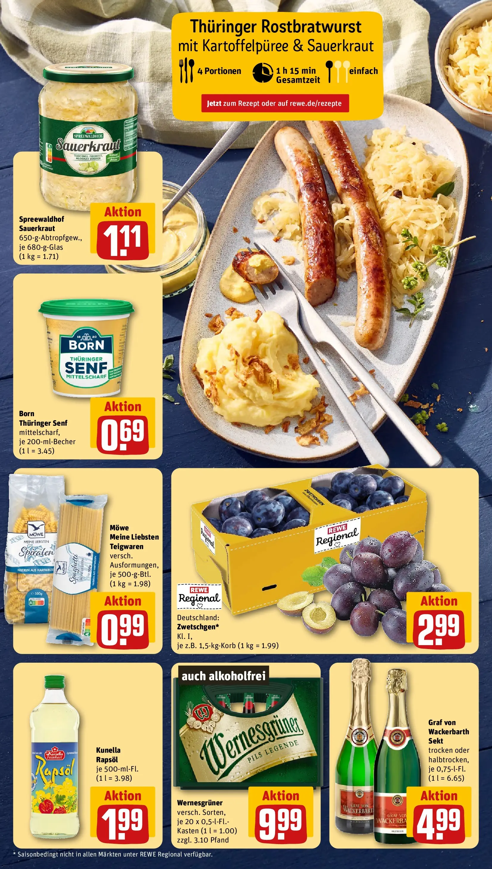 REWE Prospekt ab 27.07.2026 zum Blättern » Angebote | Seite: 4 | Produkte: Rapsöl, Pils, Wernesgruner, Nudeln