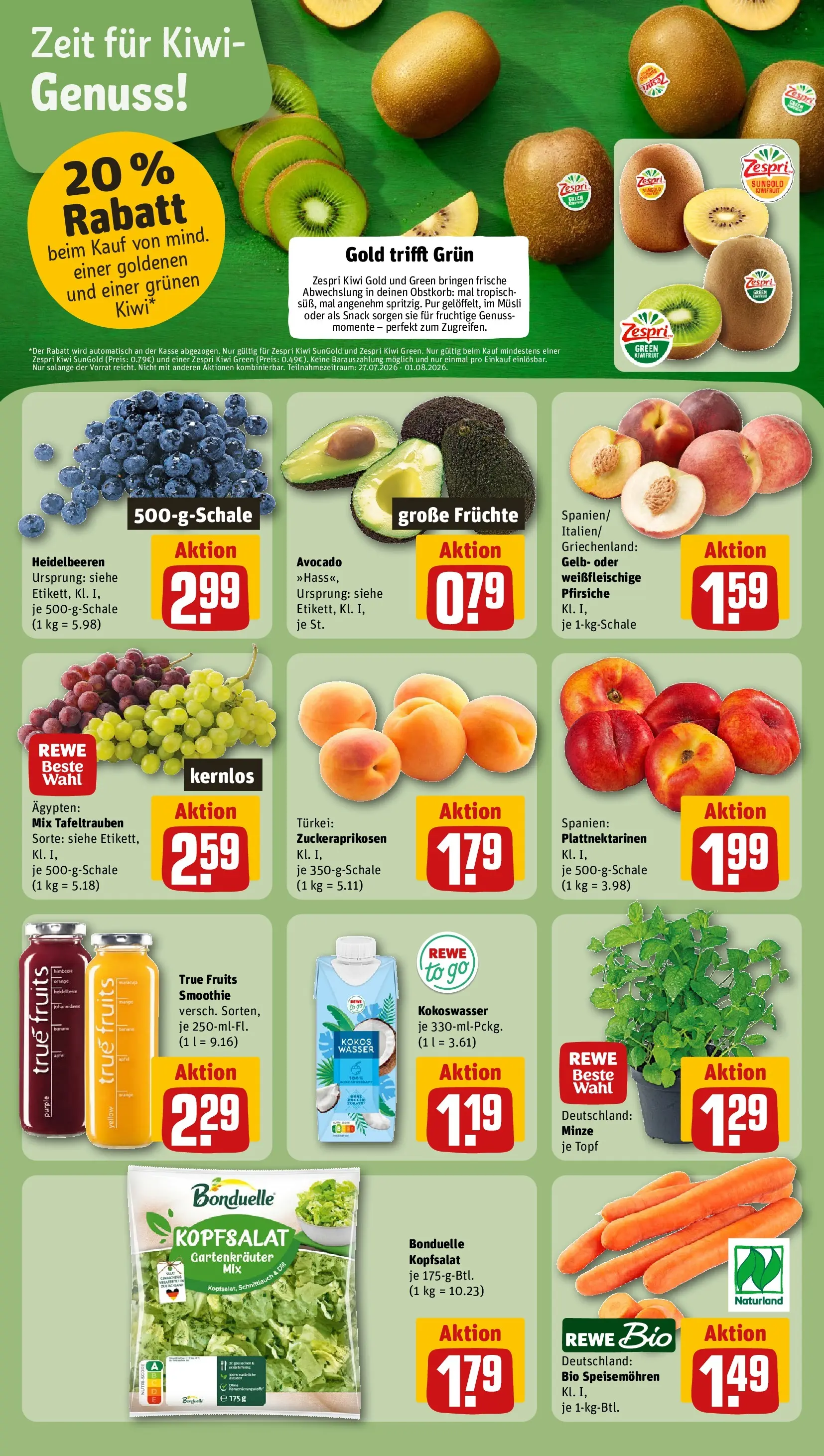 REWE Prospekt ab 27.07.2026 zum Blättern » Angebote | Seite: 6 | Produkte: Musli, Heidelbeeren, Avocado, Zucker
