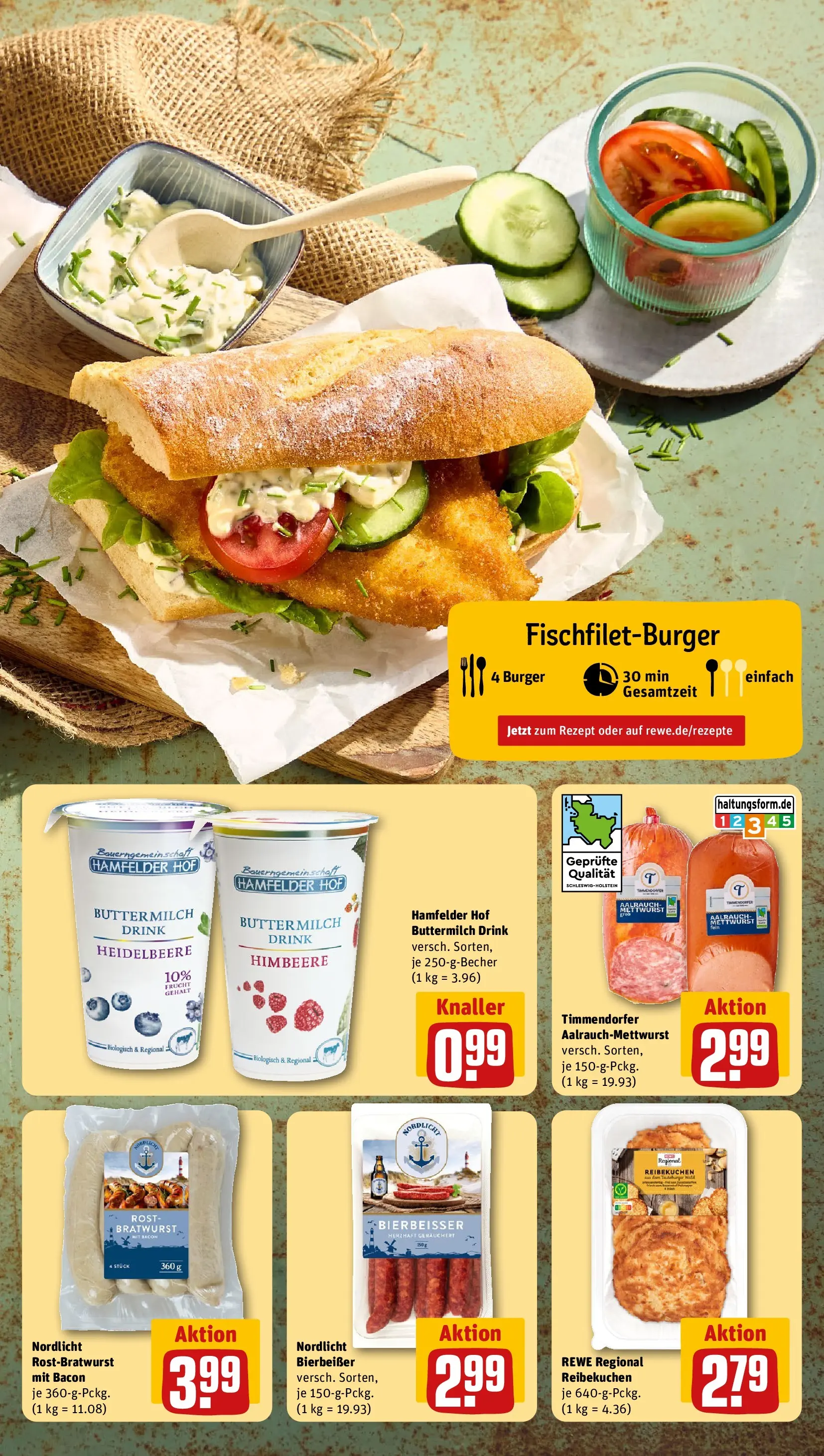 REWE Prospekt ab 27.07.2026 zum Blättern » Angebote | Seite: 5 | Produkte: Buttermilch, Bratwurst, Burger, Himbeere