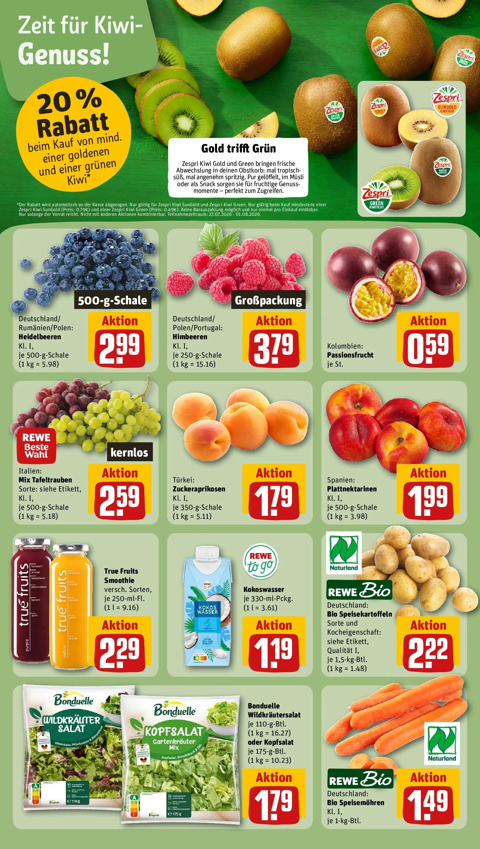 REWE Prospekt ab 27.07.2026 zum Blättern » Angebote | Seite: 6 | Produkte: Äpfel, Wasser, Kiwi, Salat