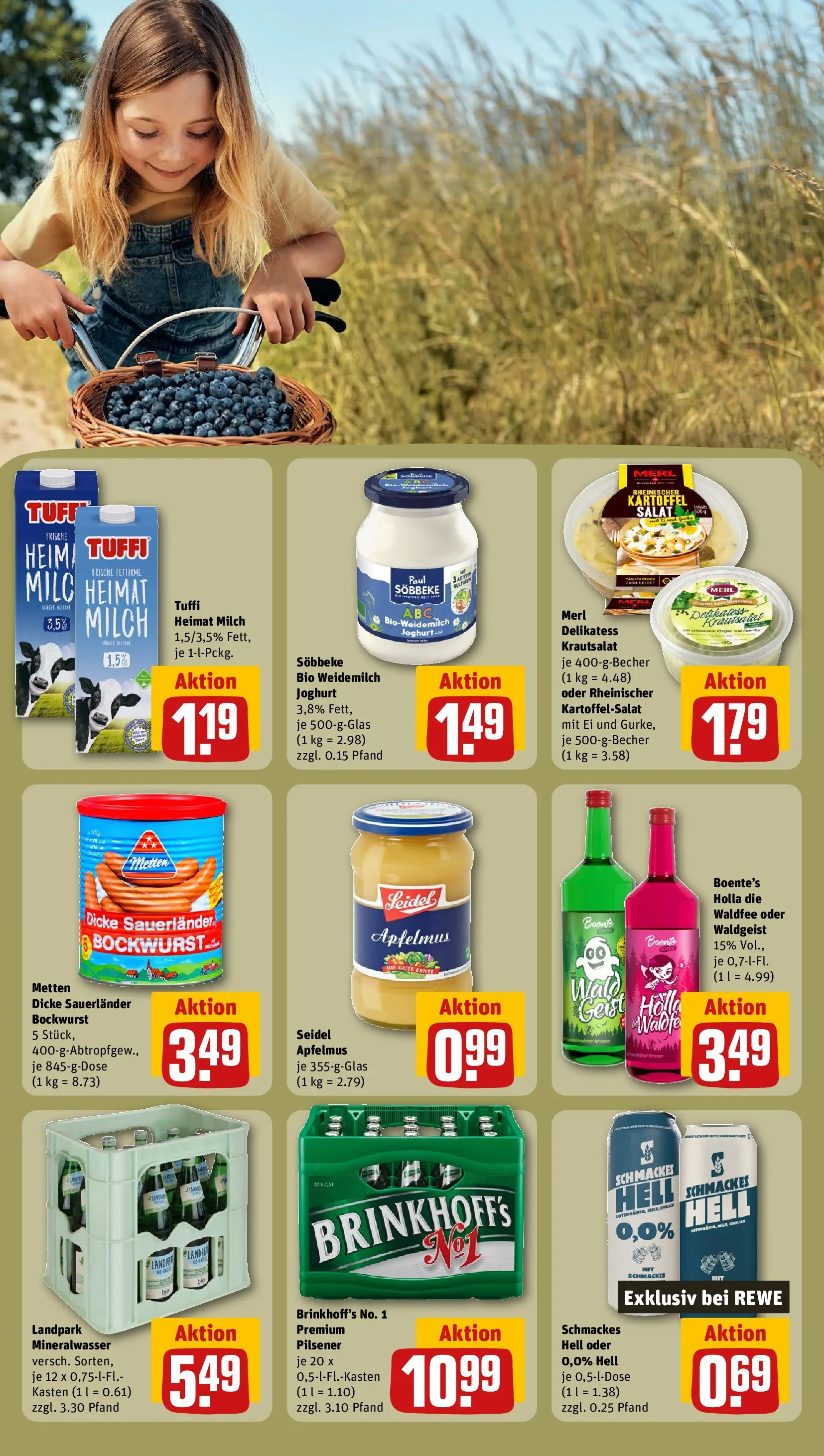 REWE Prospekt ab 27.07.2026 zum Blättern » Angebote | Seite: 27 | Produkte: Bockwurst, Milch, Joghurt, Salat
