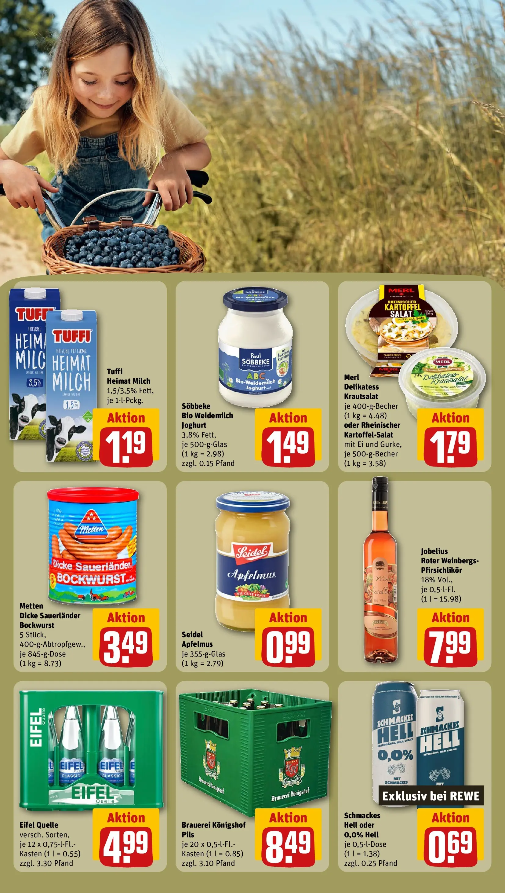 REWE Prospekt ab 27.07.2026 zum Blättern » Angebote | Seite: 25 | Produkte: Bockwurst, Joghurt, Pils, Salat
