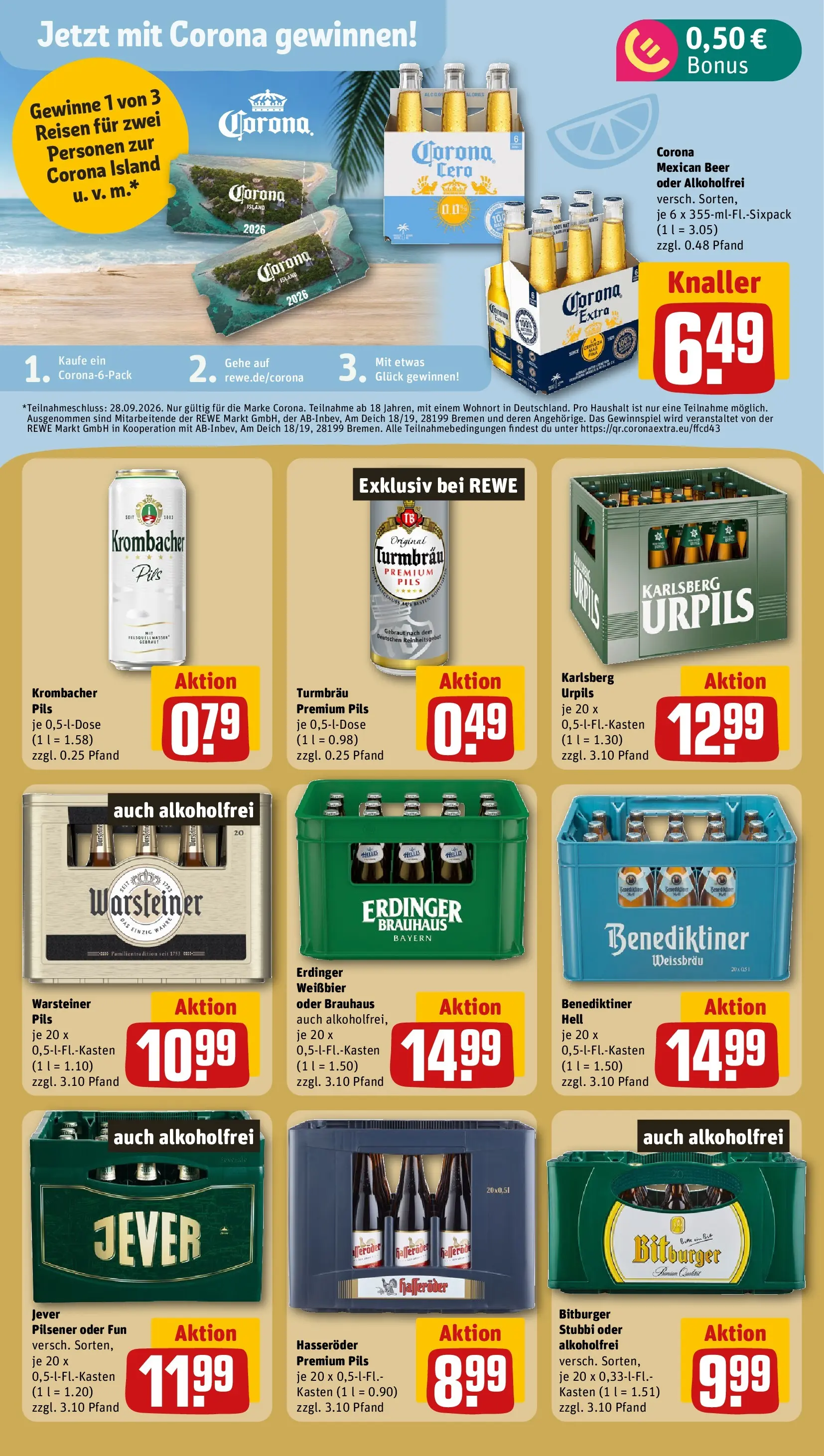 REWE Prospekt ab 27.07.2026 zum Blättern » Angebote | Seite: 19 | Produkte: Bitburger, Warsteiner, Krombacher, Gin