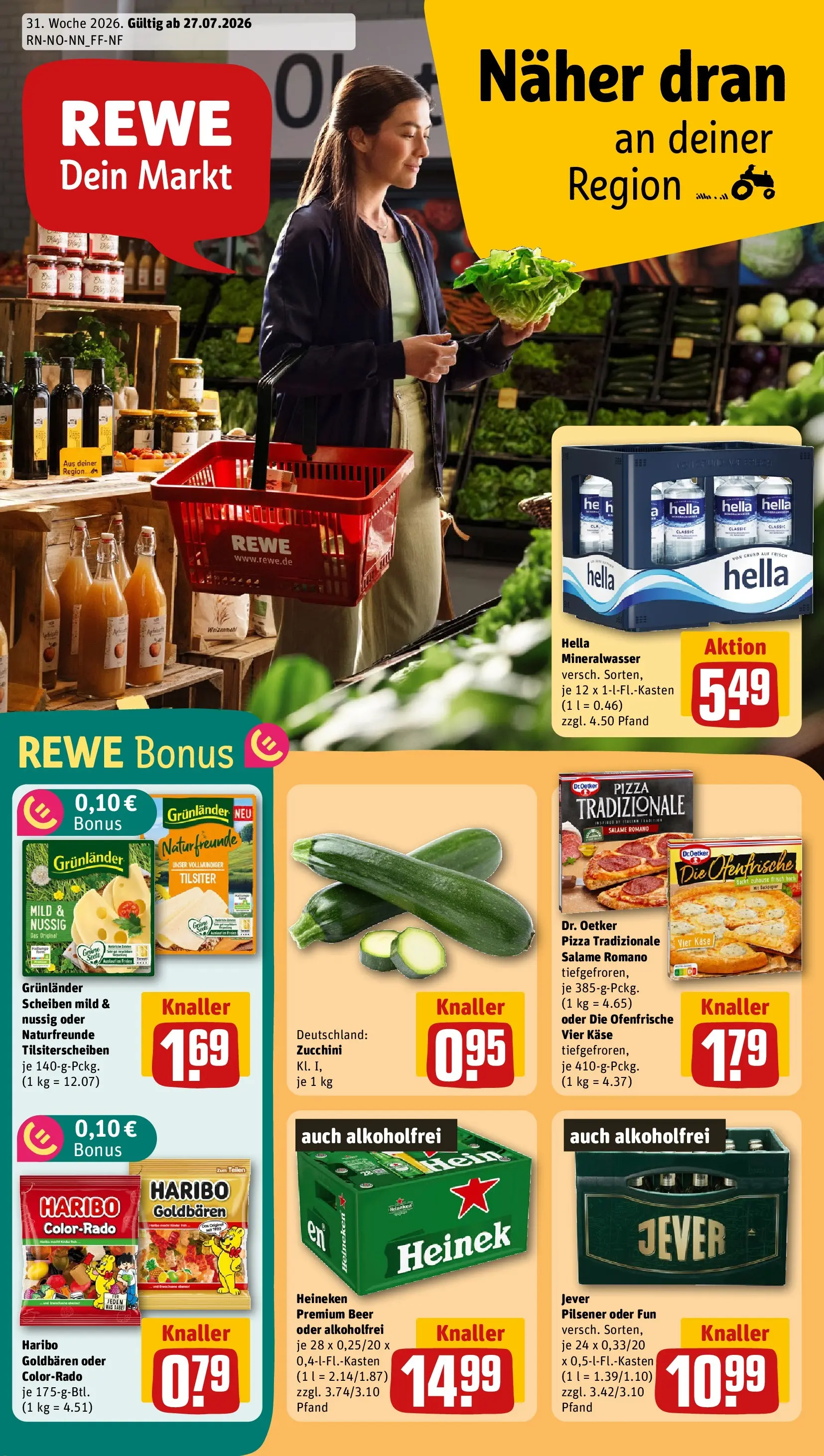 REWE Prospekt ab 27.07.2026 zum Blättern » Angebote | Seite: 3 | Produkte: Haribo, Ofenfrische, Mineralwasser, Grunlander