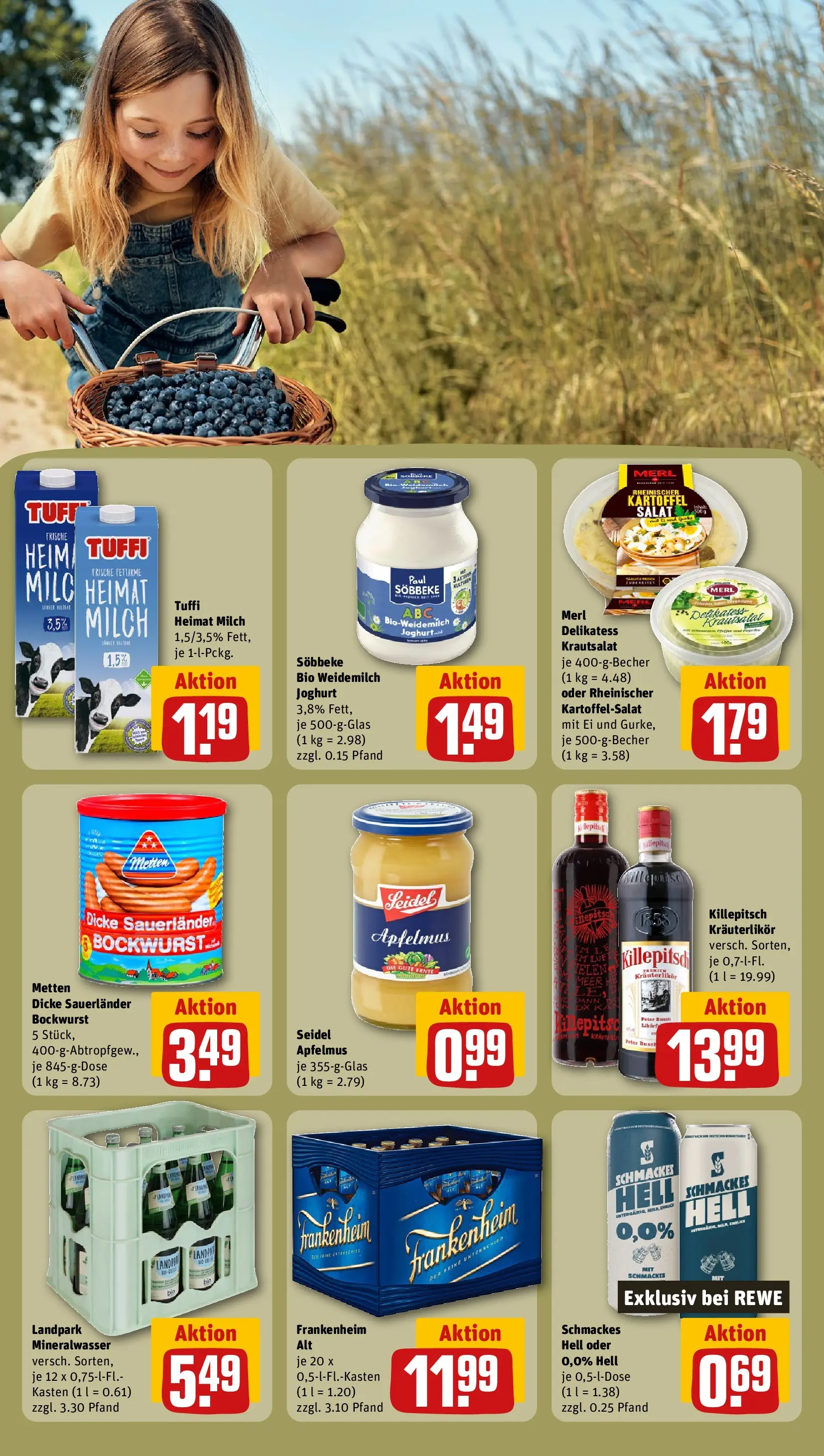 REWE Prospekt ab 27.07.2026 zum Blättern » Angebote | Seite: 25 | Produkte: Bockwurst, Milch, Joghurt, Salat