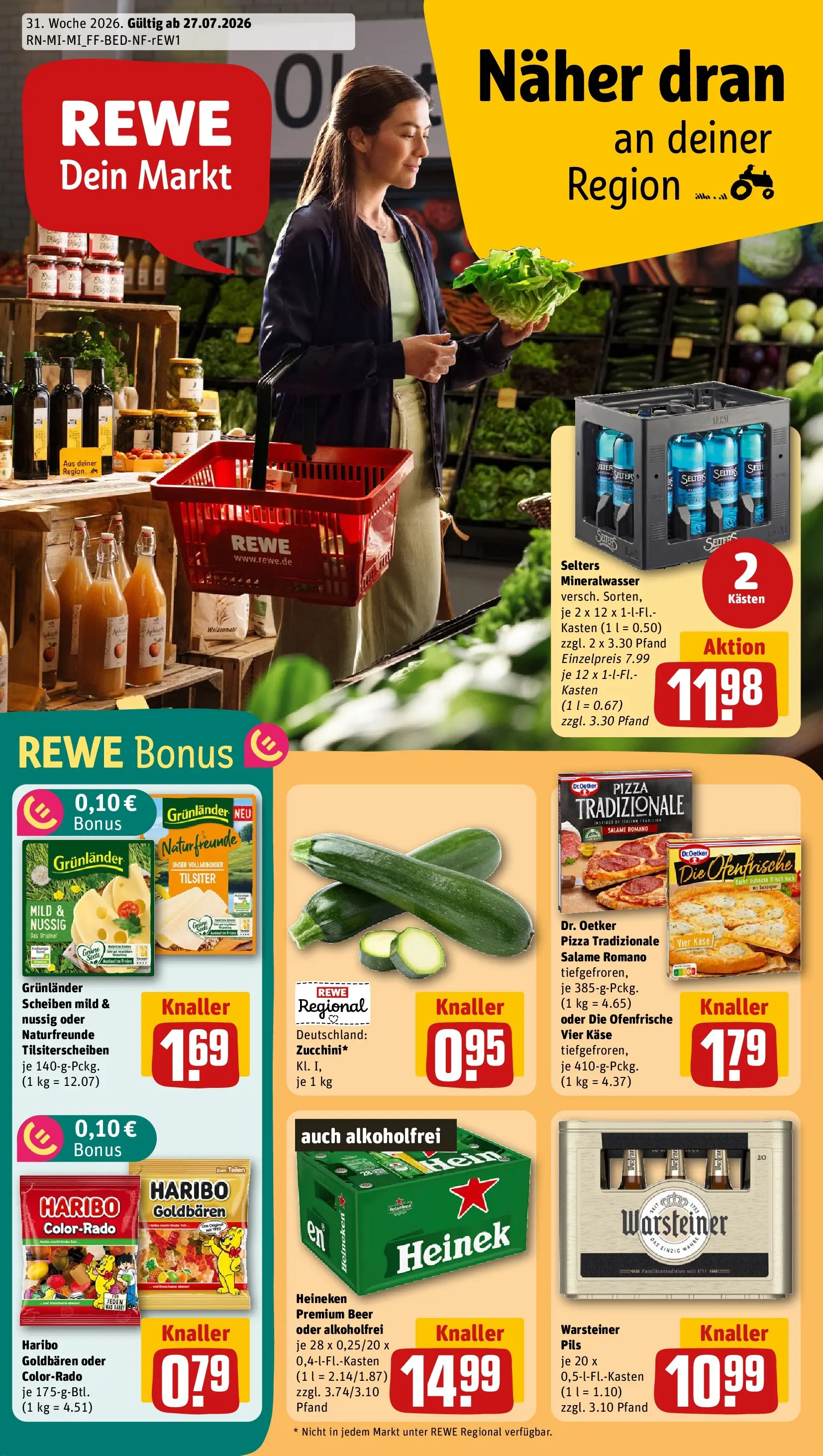 REWE Prospekt ab 27.07.2026 zum Blättern » Angebote | Seite: 1 | Produkte: Weizenmehl, Ofenfrische, Heineken, Pizza