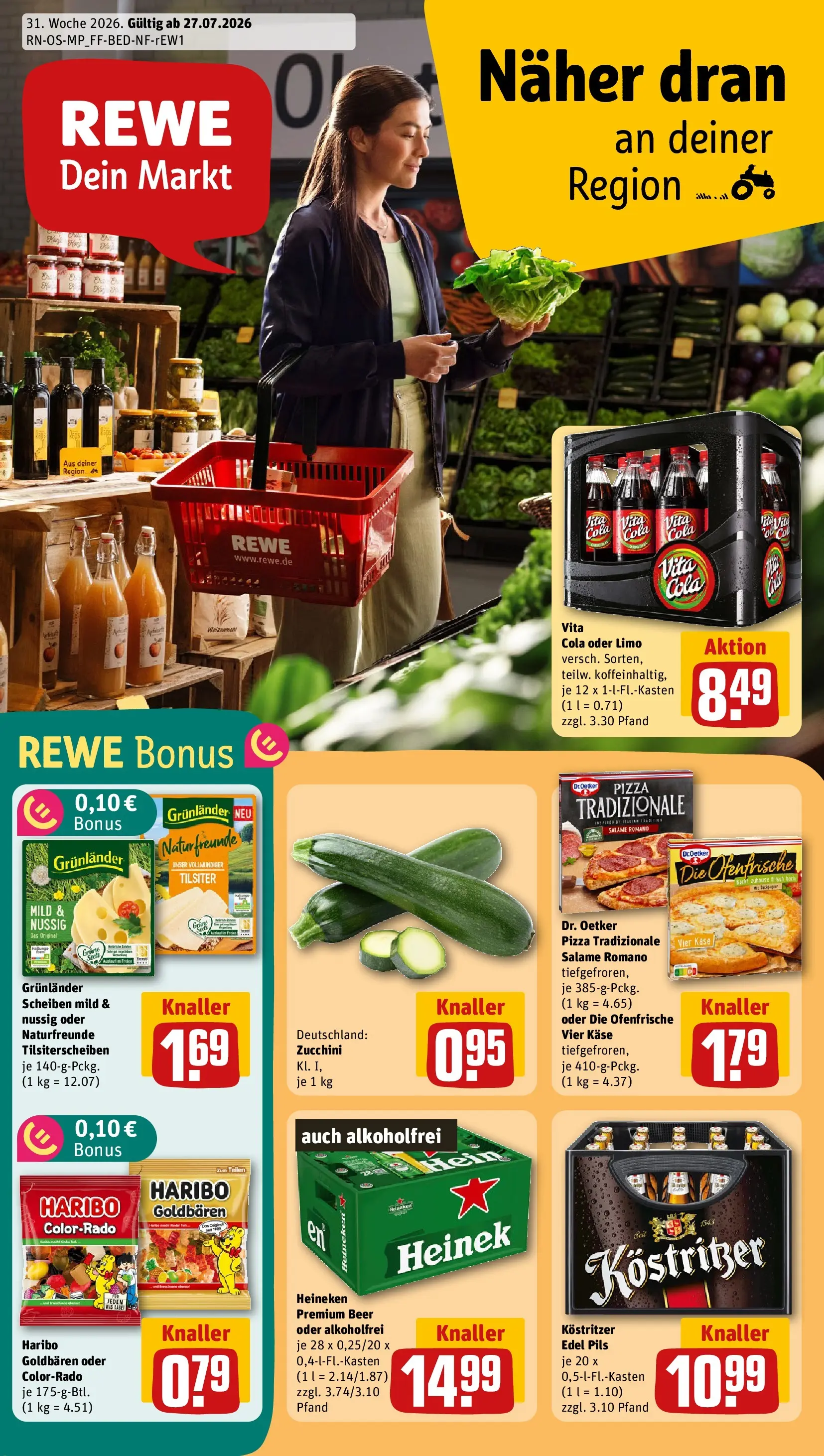 REWE Prospekt ab 27.07.2026 zum Blättern » Angebote | Seite: 1 | Produkte: Haribo, Cola, Äpfel, Grunlander
