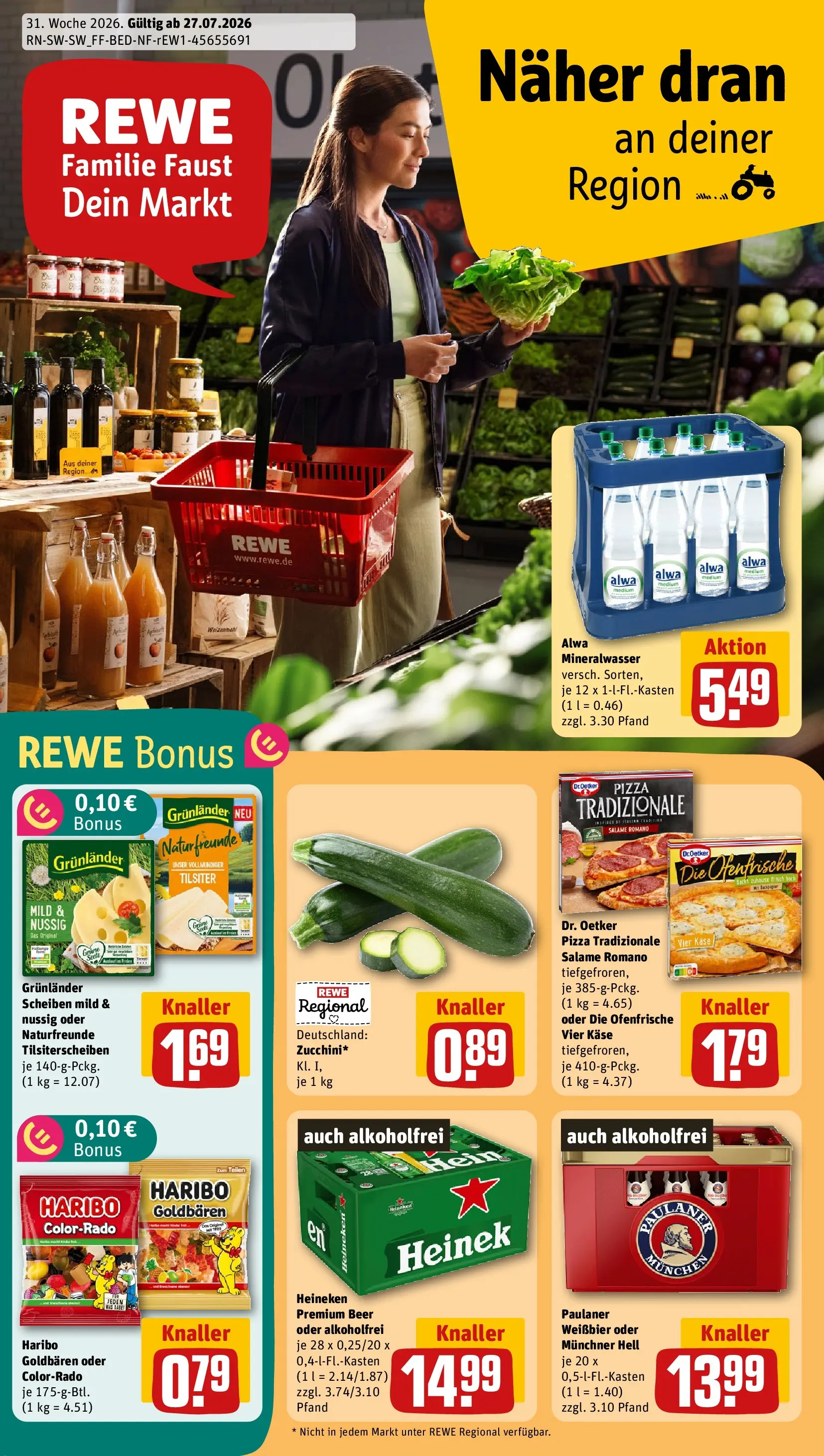 REWE Prospekt ab 27.07.2026 zum Blättern » Angebote | Seite: 1 | Produkte: Haribo, Mineralwasser, Grunlander, Paulaner