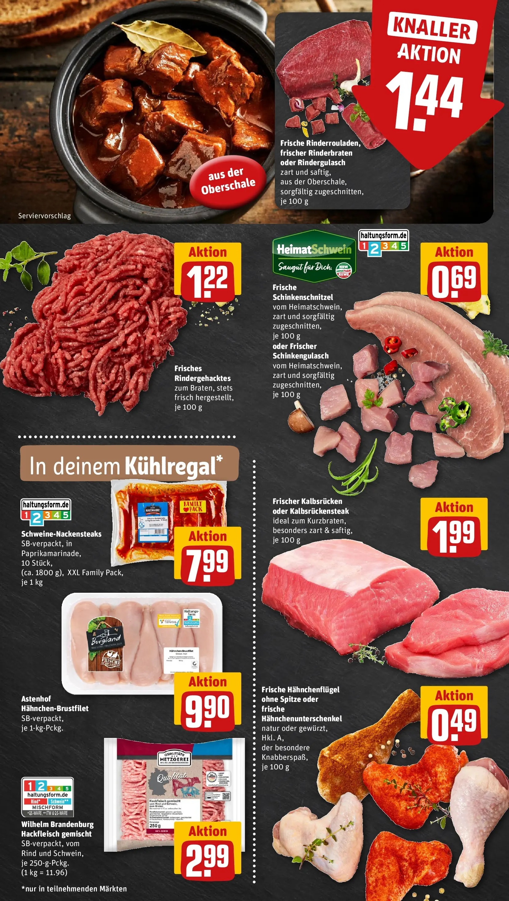 REWE Prospekt ab 27.07.2026 zum Blättern » Angebote | Seite: 6 | Produkte: Rinderbraten, Rindergulasch, Hahnchen, Hackfleisch