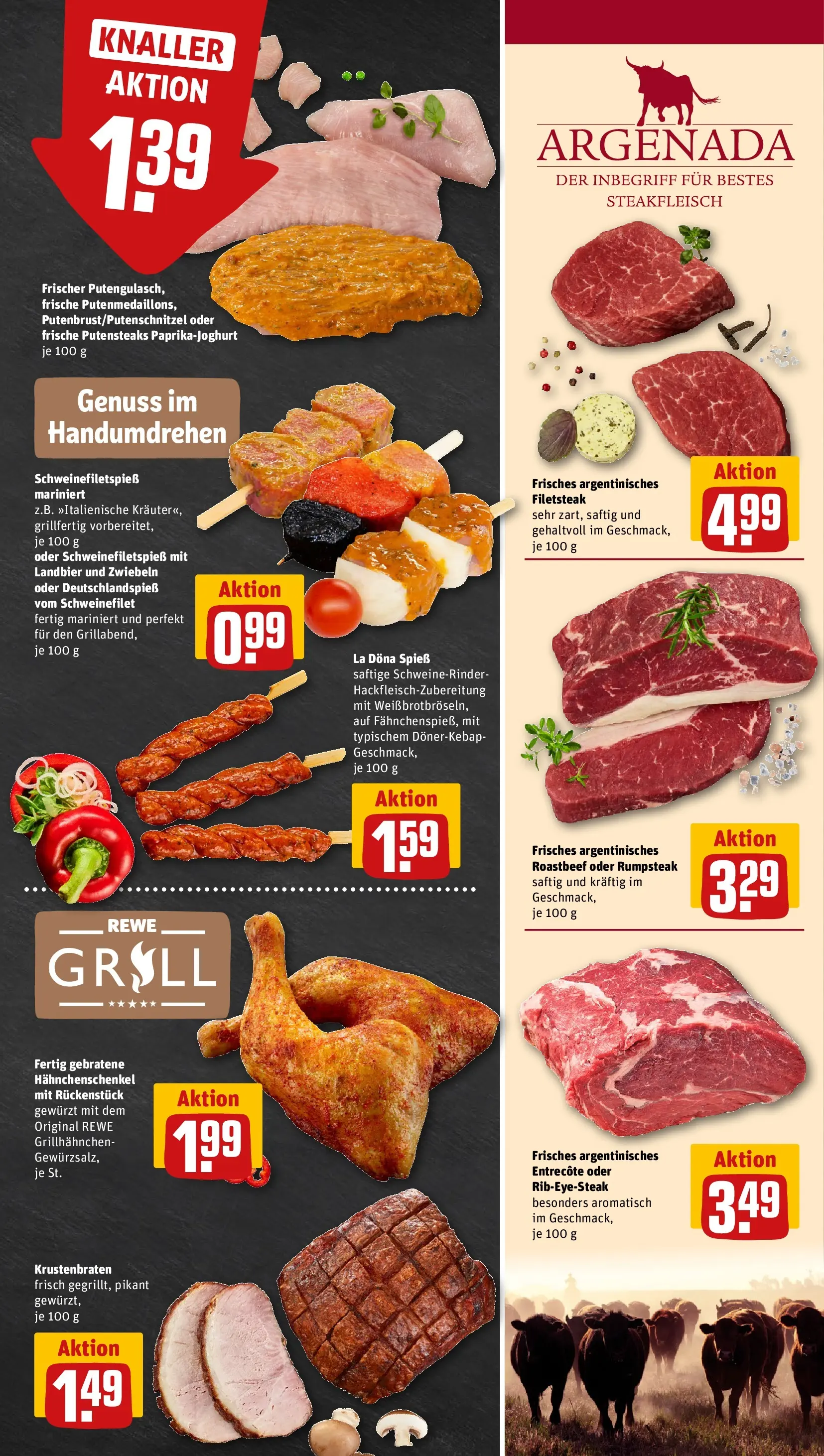 REWE Prospekt ab 27.07.2026 zum Blättern » Angebote | Seite: 7 | Produkte: Rumpsteak, Entrecote, Roastbeef, Zwiebeln