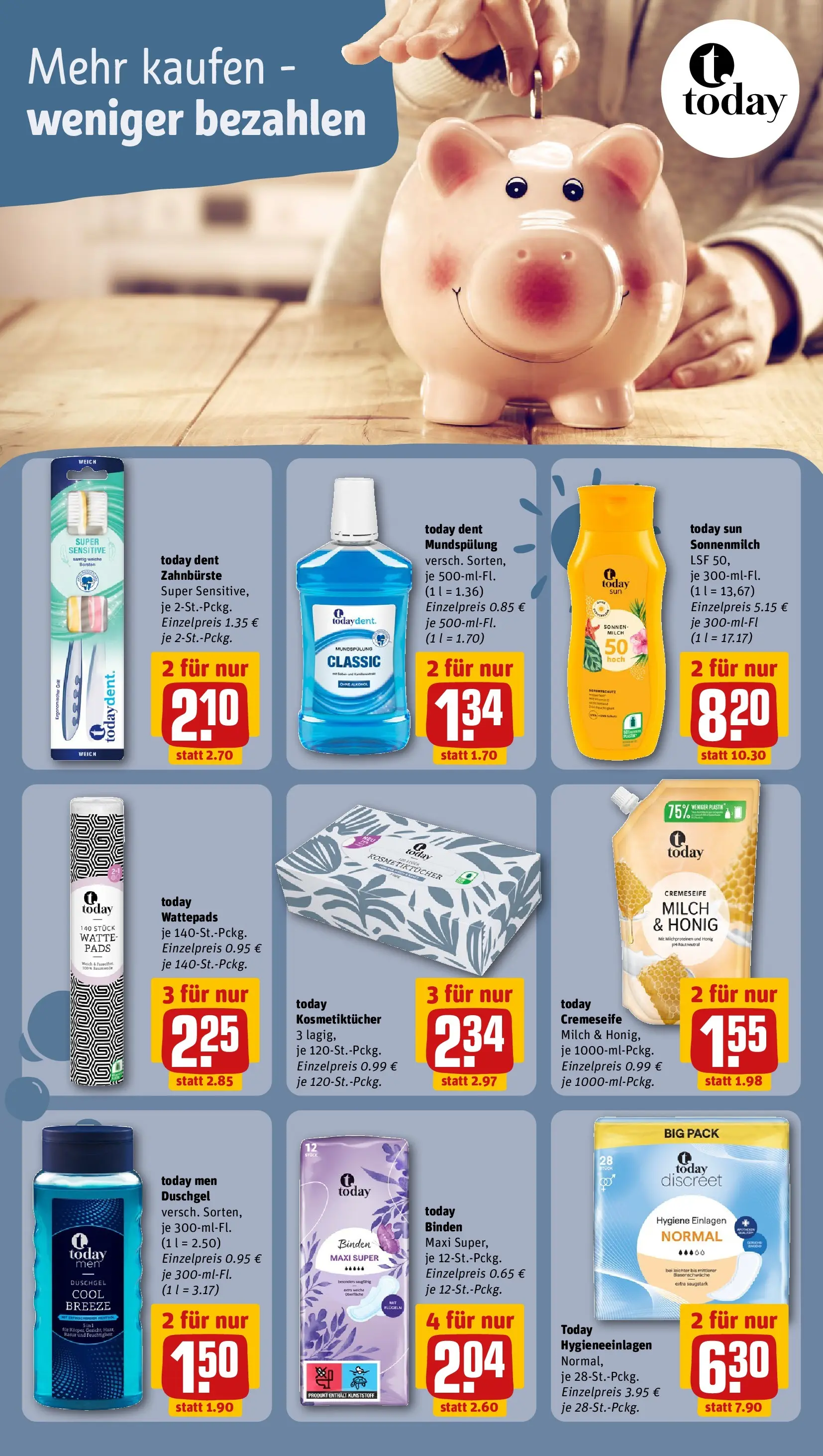REWE Prospekt ab 27.07.2026 zum Blättern » Angebote | Seite: 22 | Produkte: Wattepads, Milch, Duschgel, Zahnbürste