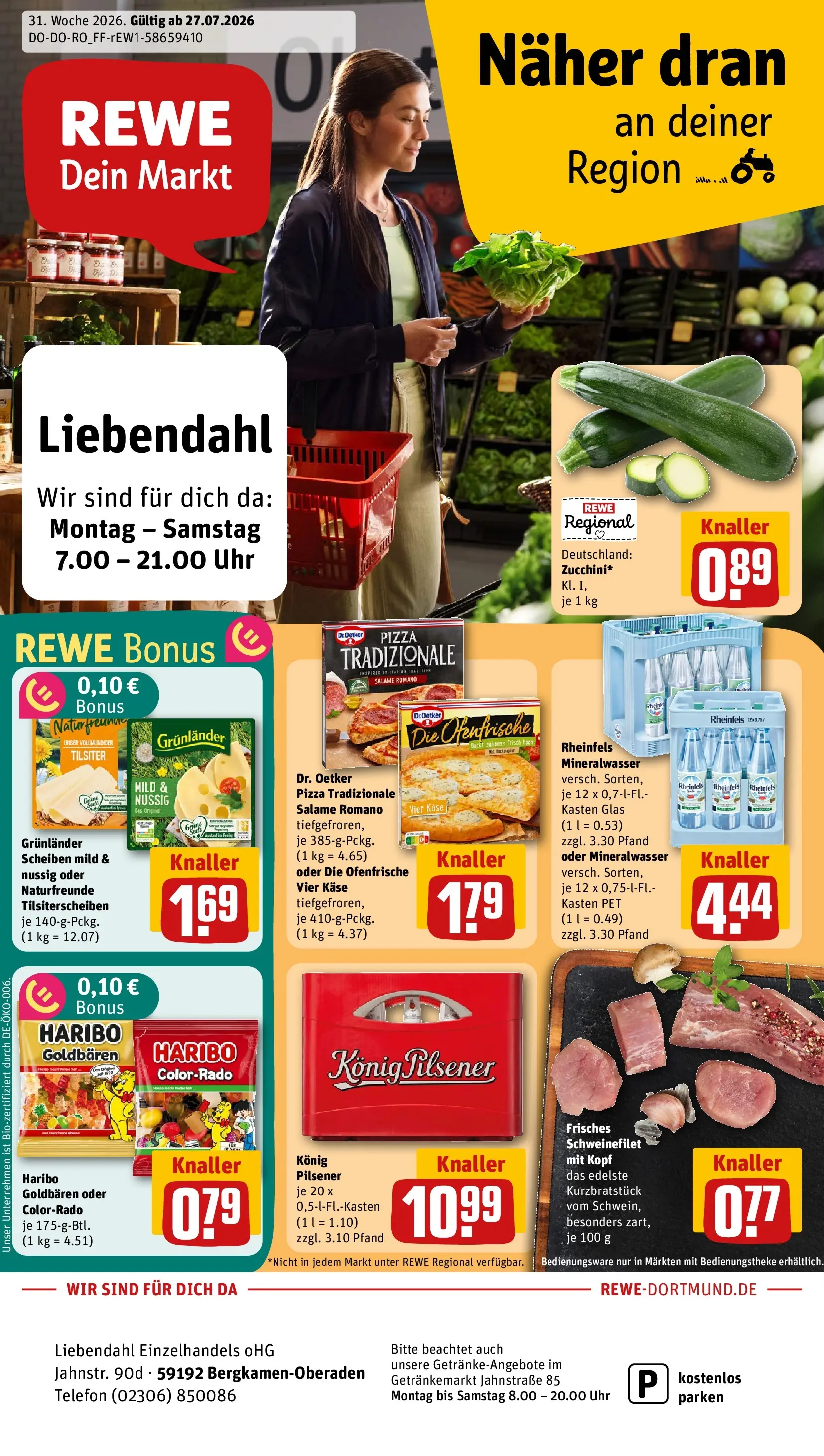 REWE Prospekt ab 27.07.2026 zum Blättern » Angebote | Seite: 1 | Produkte: Haribo, Ofenfrische, Schweinefilet, Pizza