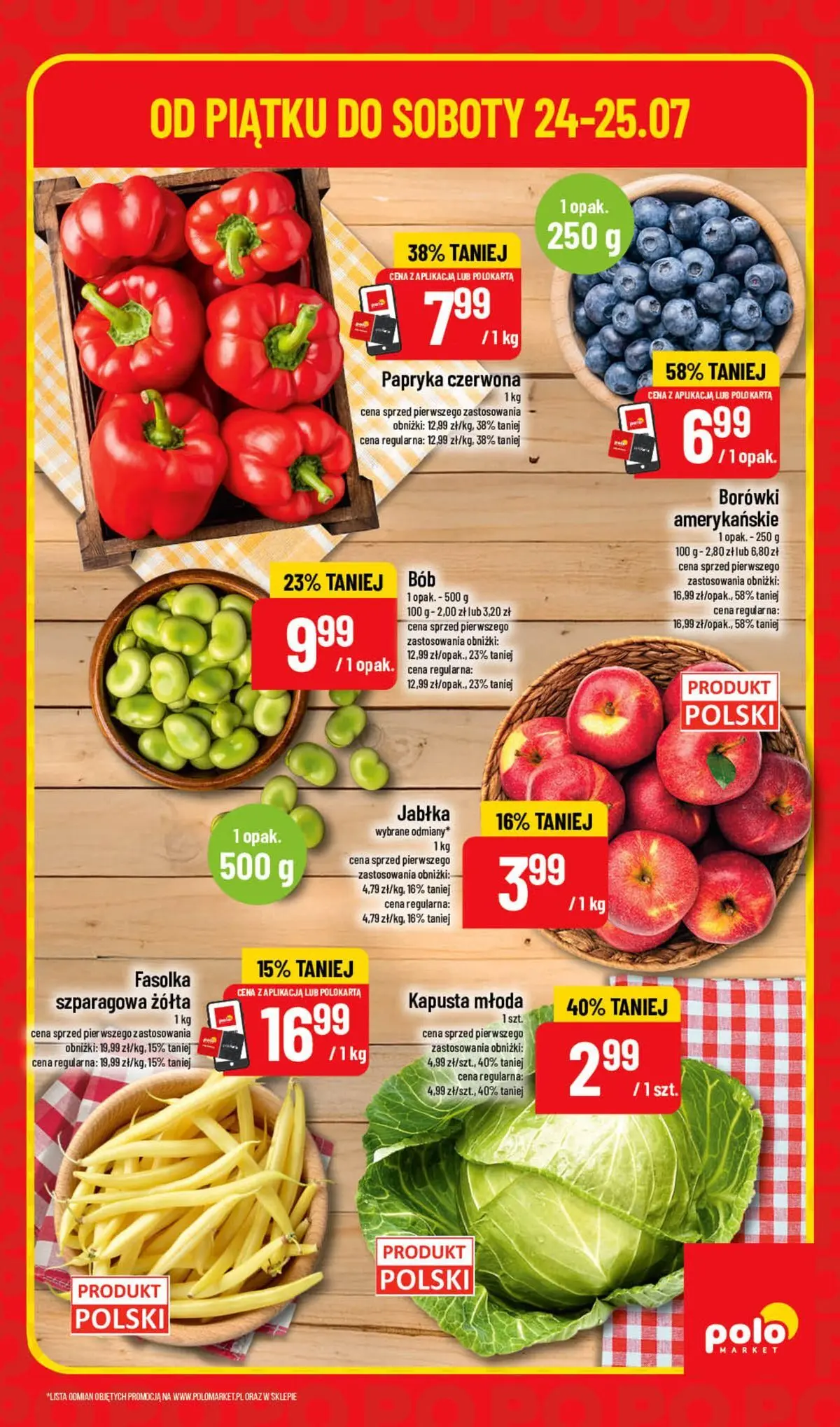 Nowa POLOmarket gazetka od jutra 24.07.2026 | Strona: 5 | Produkty: Kapusta, Papryka, Papryka czerwona, Jabłka