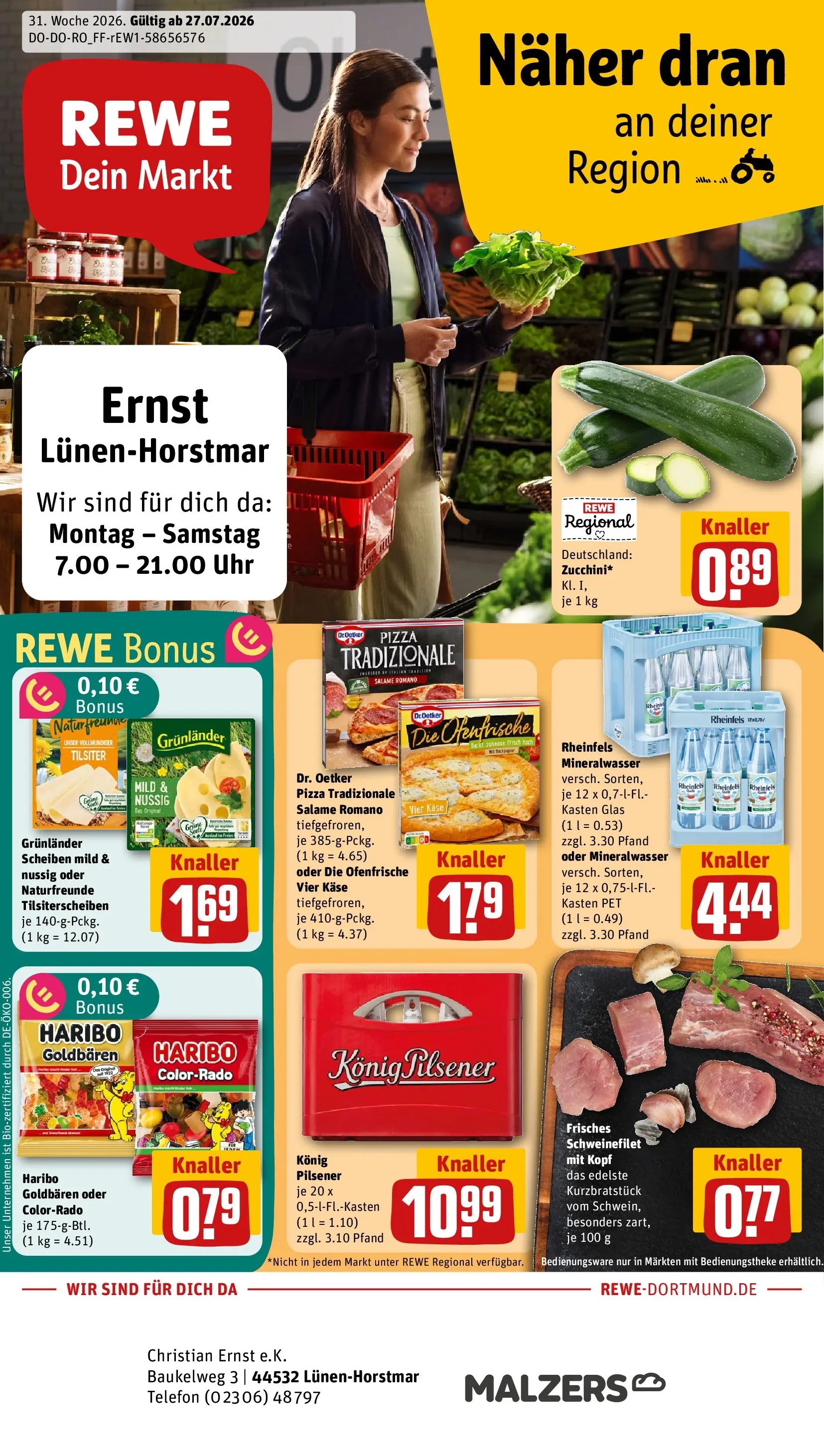 REWE Prospekt ab 27.07.2026 zum Blättern » Angebote | Seite: 1 | Produkte: Haribo, Mineralwasser, Grunlander, Pizza