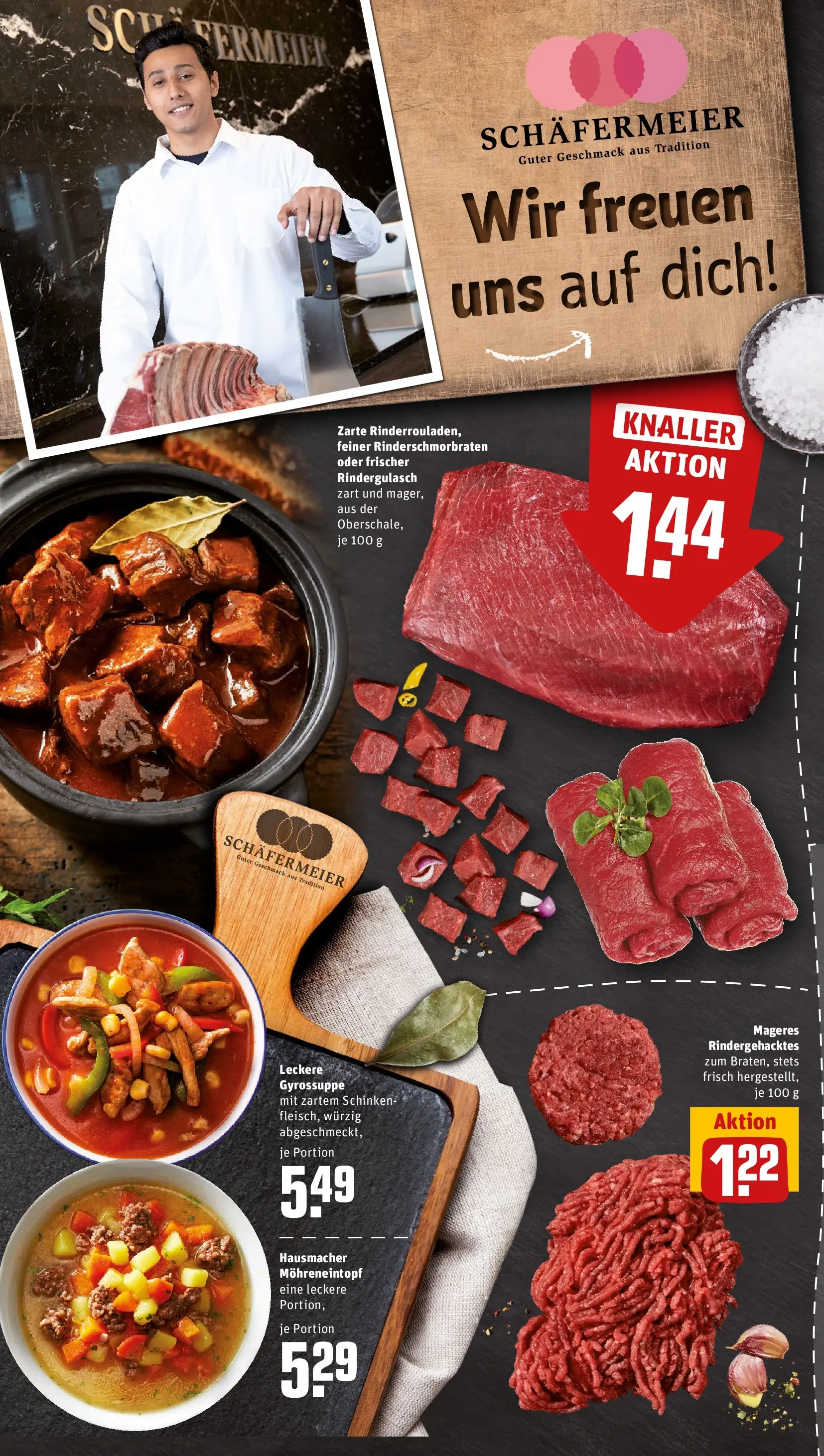 REWE Prospekt ab 27.07.2026 zum Blättern » Angebote | Seite: 6 | Produkte: Rindergulasch, Schinken