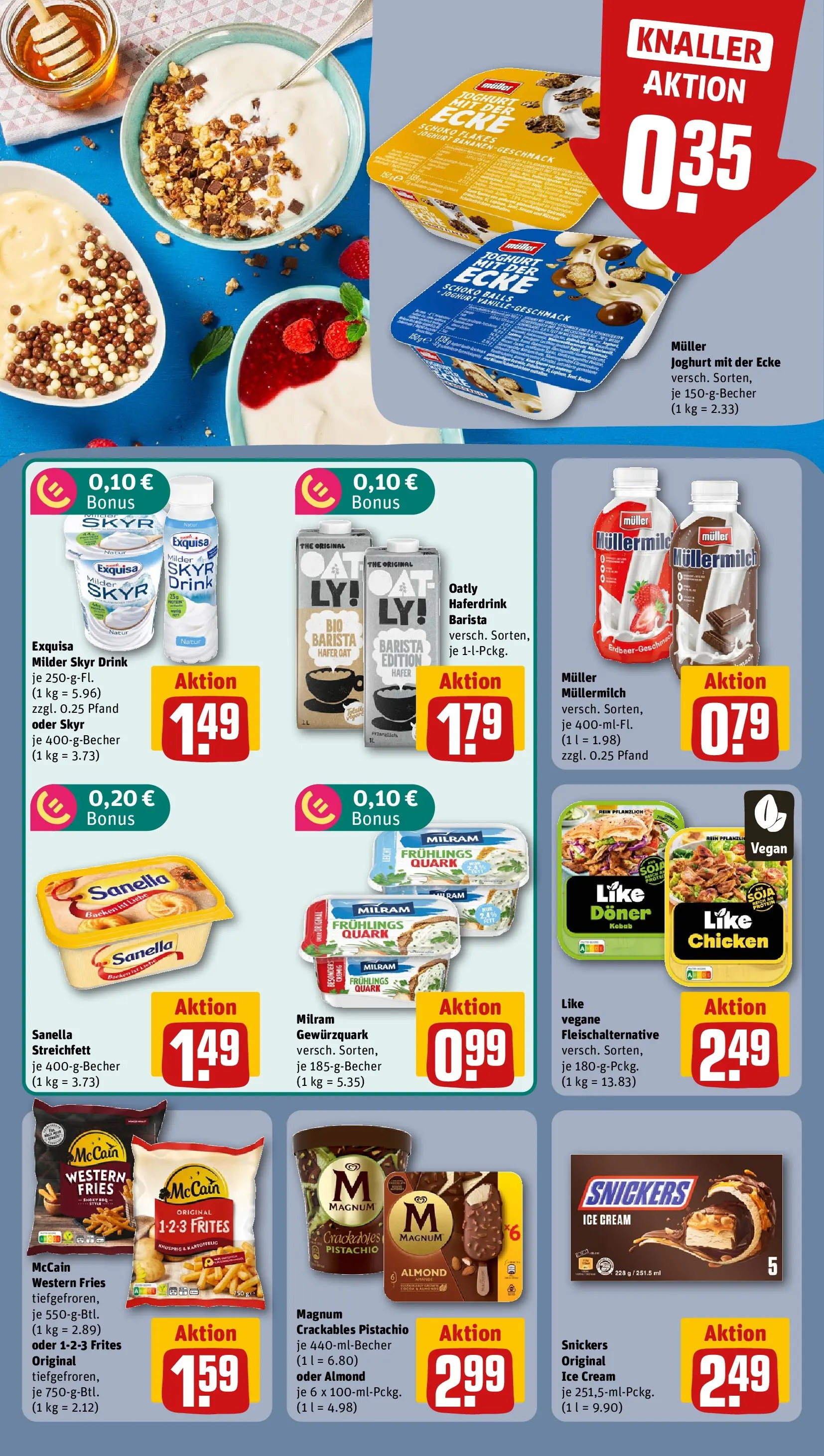 REWE Prospekt ab 27.07.2026 zum Blättern » Angebote | Seite: 8 | Produkte: Quark, Joghurt, McCain, Haferdrink