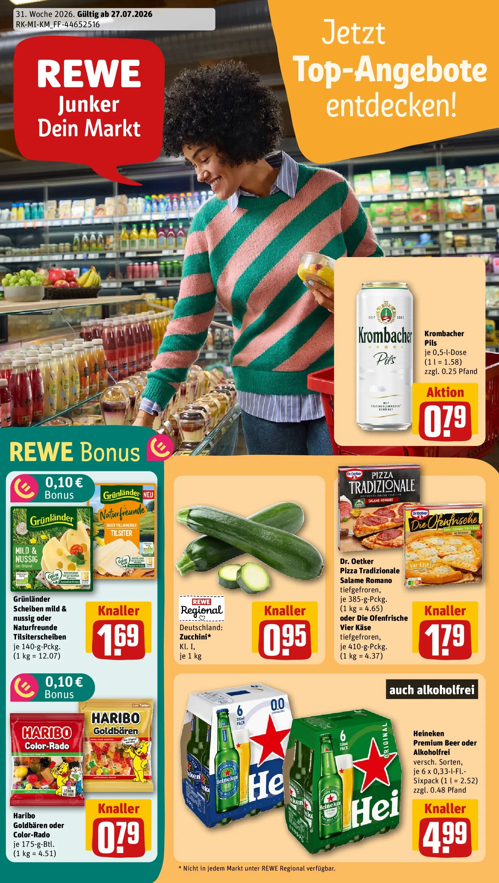 REWE Prospekt ab 27.07.2026 zum Blättern » Angebote | Seite: 1 | Produkte: Haribo, Pils, Ofenfrische, Krombacher