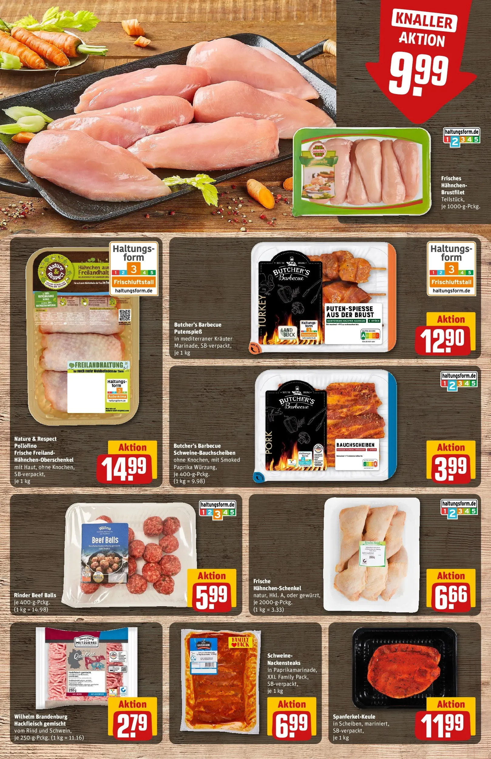 REWE Prospekt ab 27.07.2026 zum Blättern » Angebote | Seite: 9 | Produkte: Hahnchen, Hahnchenschenkel, Schal, Hackfleisch