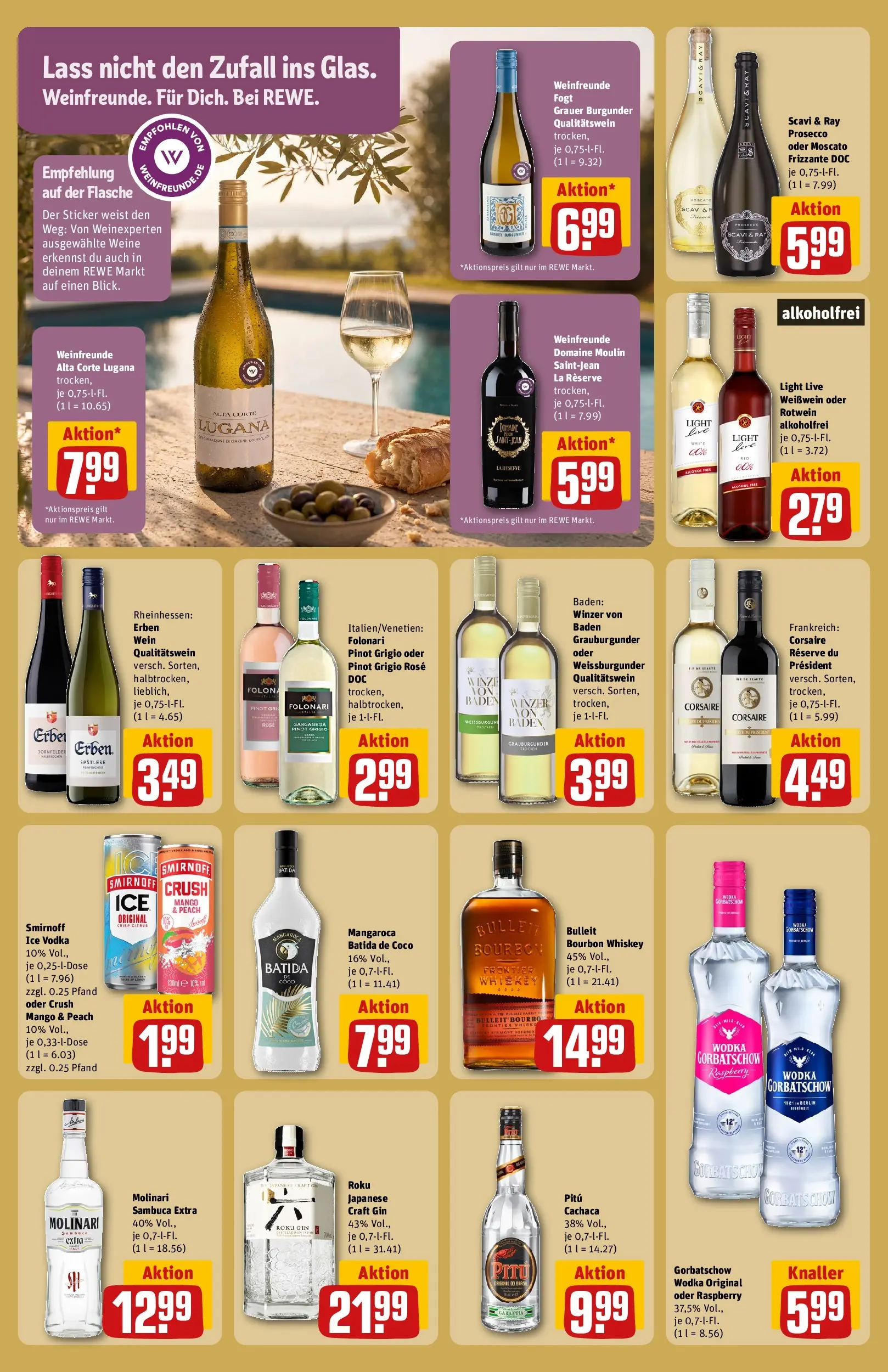 REWE Prospekt ab 27.07.2026 zum Blättern » Angebote | Seite: 18 | Produkte: Weißwein, Batida de coco, Sambuca, Whiskey
