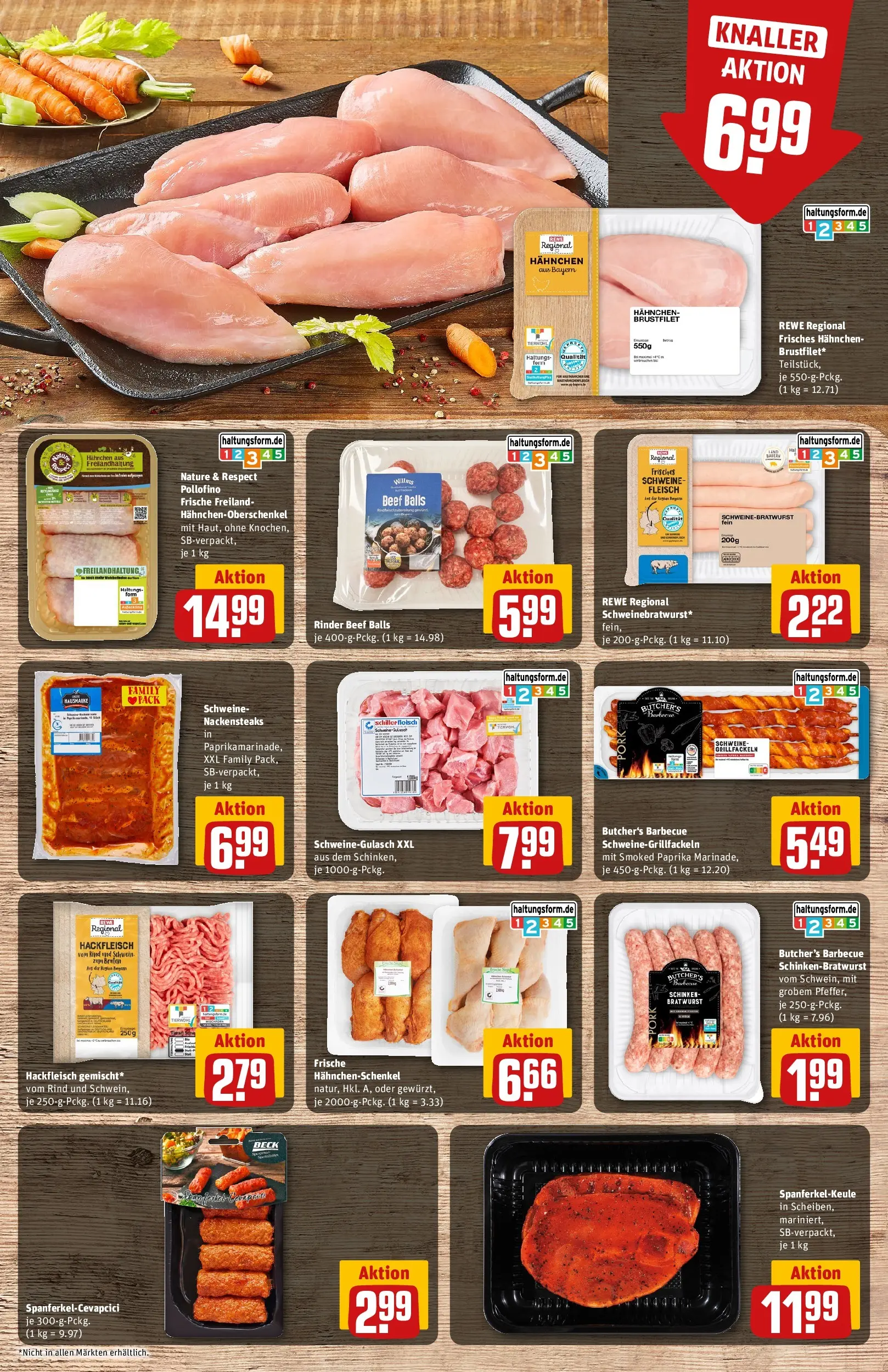 REWE Prospekt ab 27.07.2026 zum Blättern » Angebote | Seite: 9 | Produkte: Schweinegulasch, Hahnchen, Hahnchenschenkel, Schinken