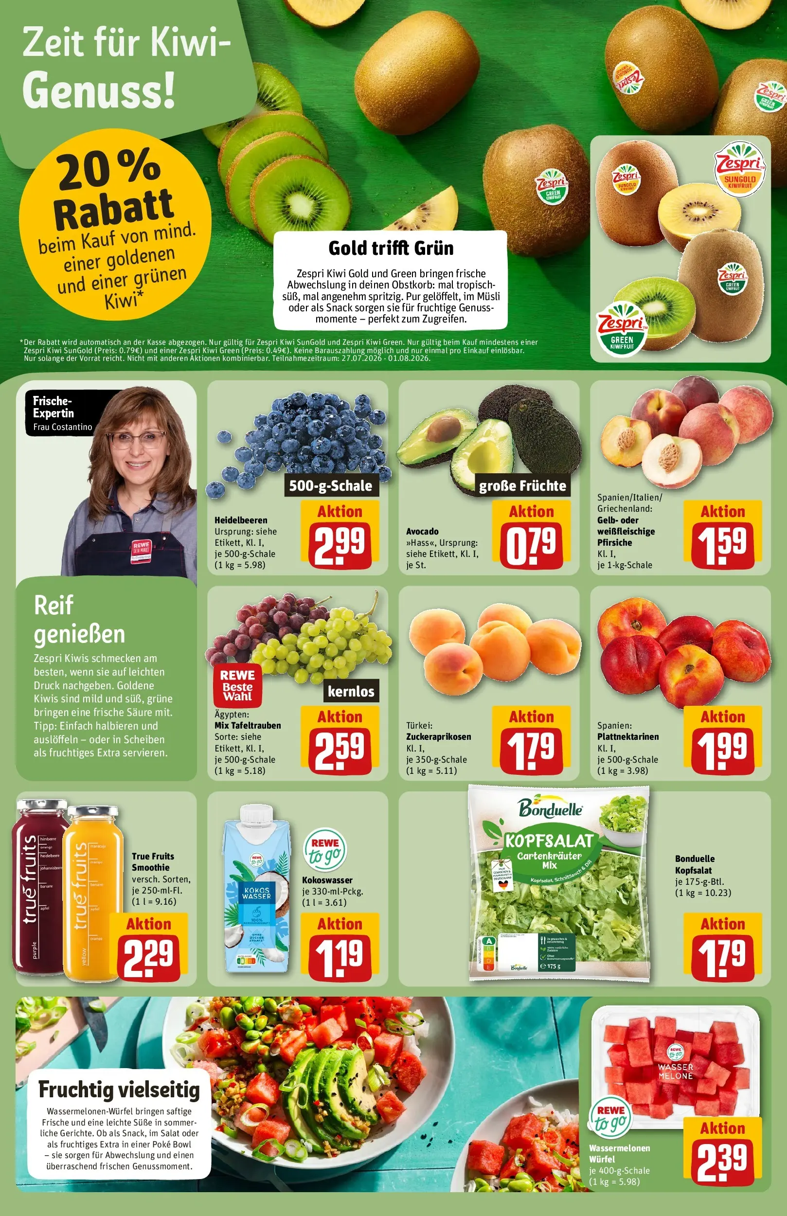 REWE Prospekt ab 27.07.2026 zum Blättern » Angebote | Seite: 6 | Produkte: Musli, Avocado, Zucker, Melone