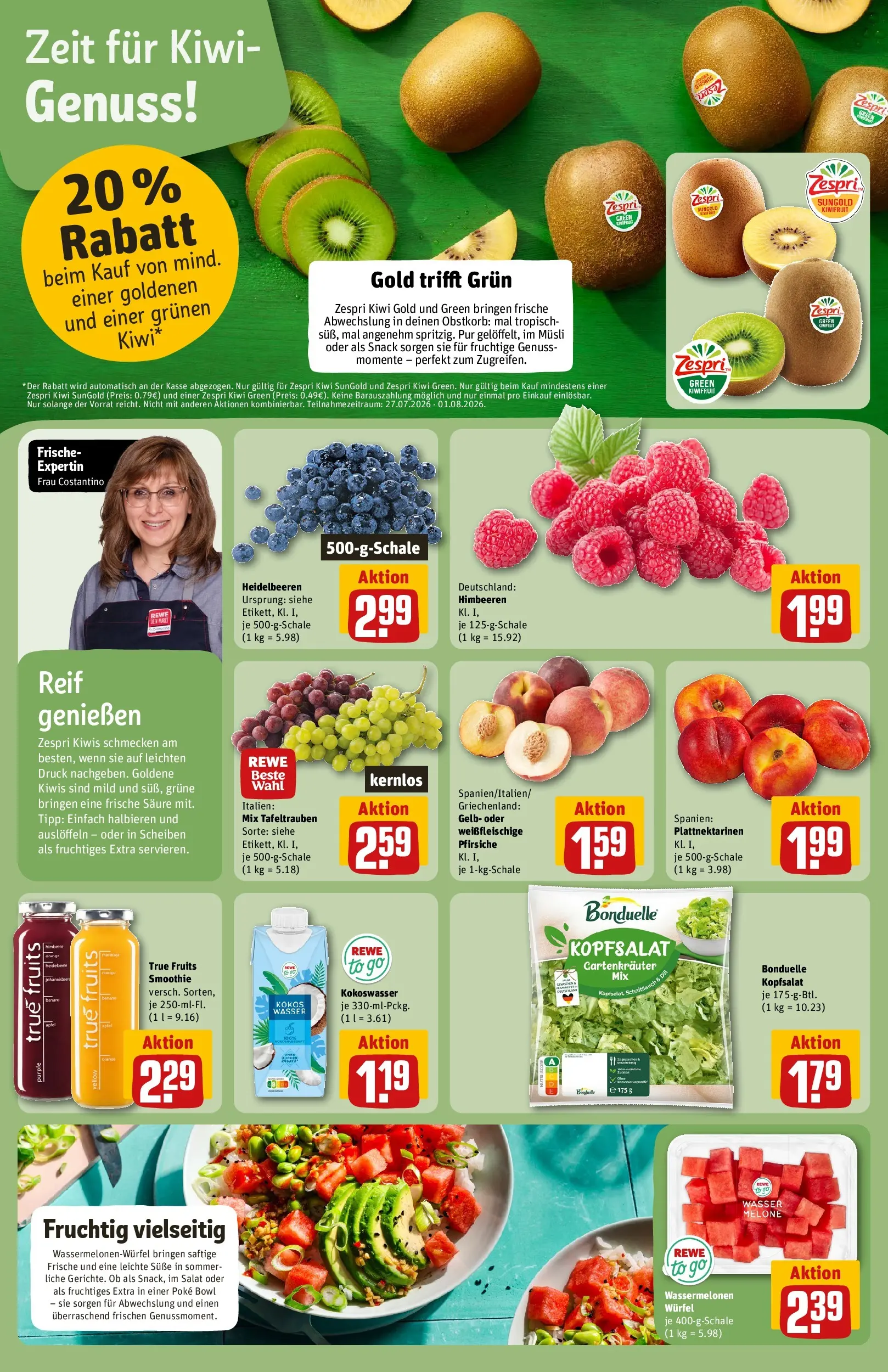 REWE Prospekt ab 27.07.2026 zum Blättern » Angebote | Seite: 6 | Produkte: Melone, Himbeere, Kiwi, Salat