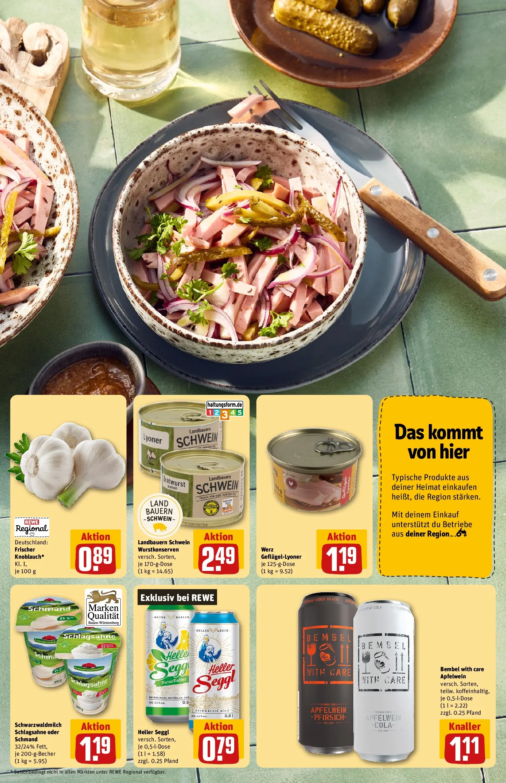 REWE Prospekt ab 27.07.2026 zum Blättern » Angebote | Seite: 9 | Produkte: Schlagsahne, Bratwurst, Radler, Pfirsich